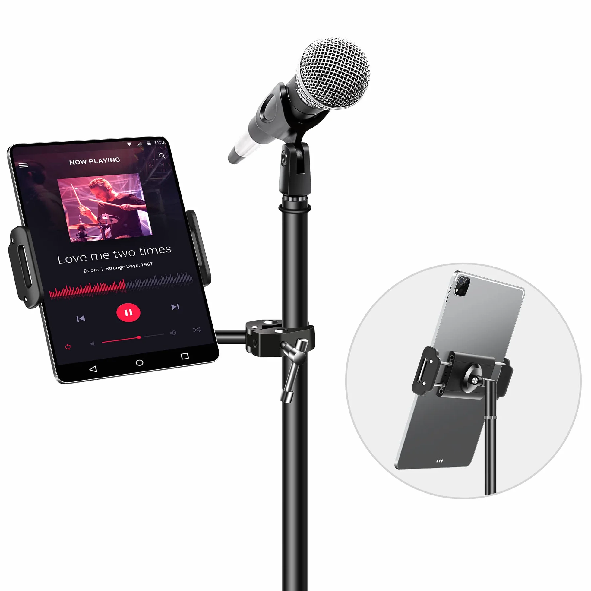 elitehood Aluminium iPad Halterung Mikrofonständer, Seite Tablet Halter Mic Ständer, Verstellbarer 360° Drehbar Tablethalter Mikrofon Ständer mit iPad Pro 12.9, Air, Mini, Mehr 4-12.9” Geräte