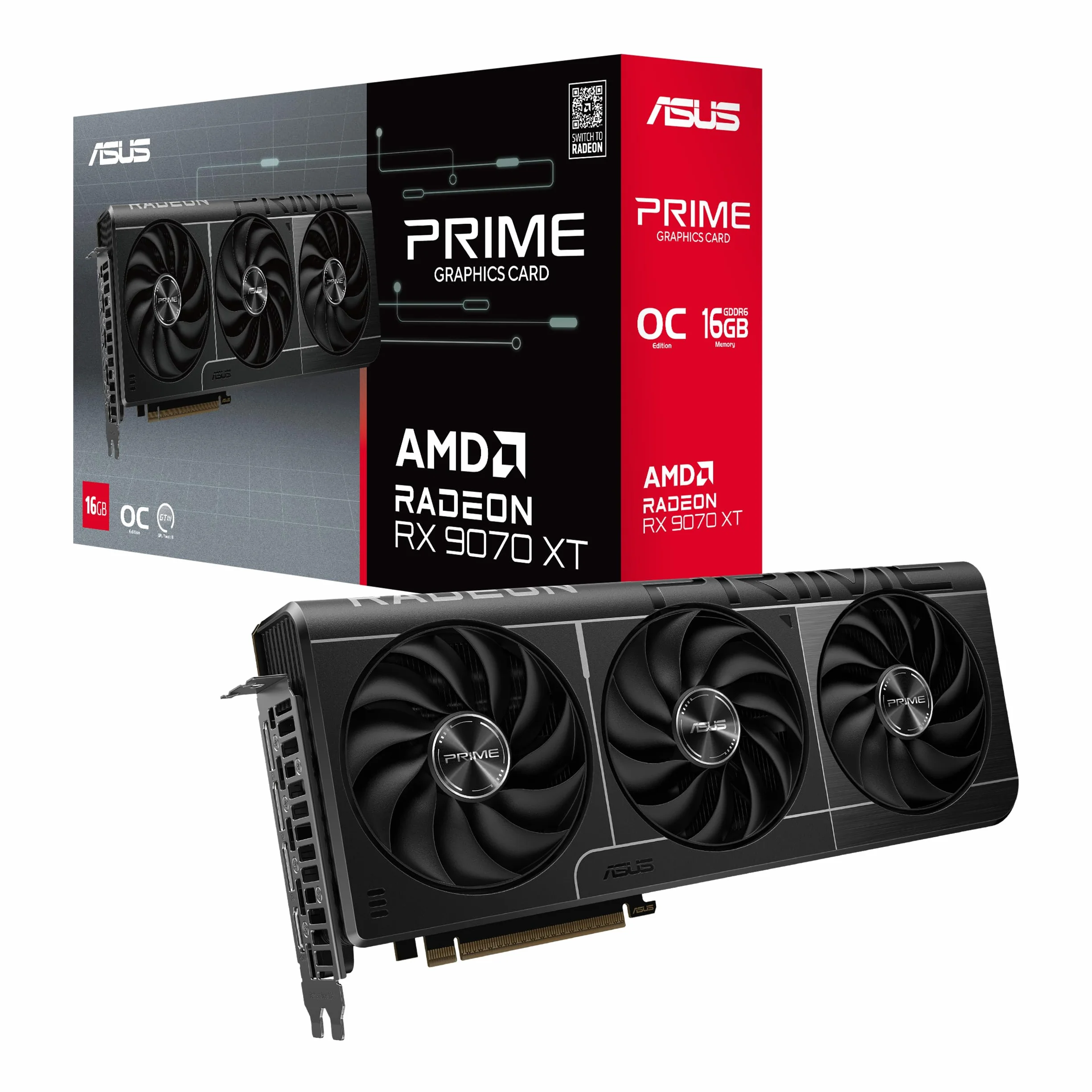 ASUS Prime Radeon RX 9070 XT OC Edition 16GB GDDR6 Gaming Grafikkarte (AMD Radeon RX9070XT, PCIe 5.0, 1x HDMI 2.1b, 3X DisplayPort 2.1a, 2.5-Slot-Design, PRIME-RX9070XT-O16G)