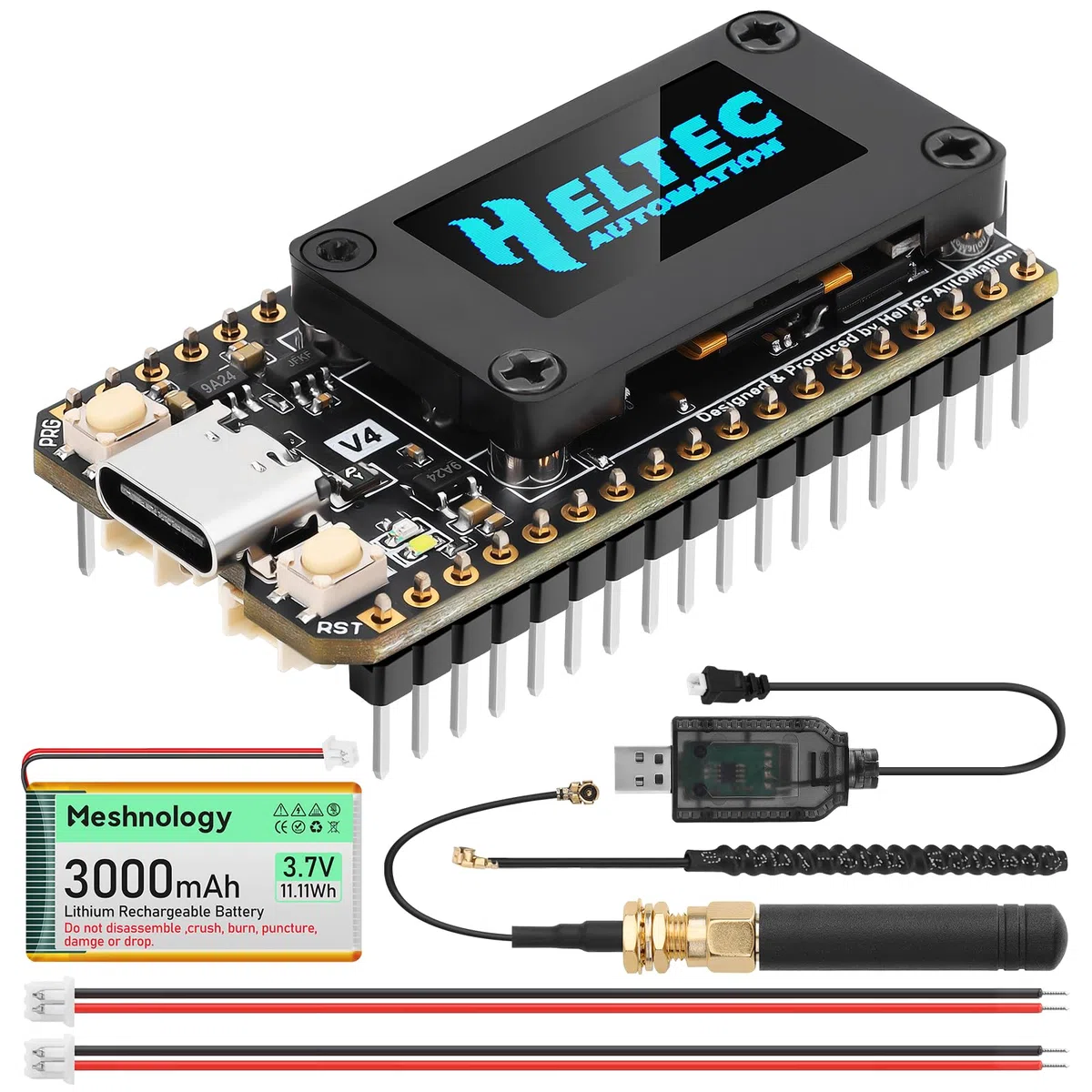 ESP32 LoRa V4 Dev Board + 3000-mAh-Akku, verbessertes ESP32-S3 LoRa WLAN Bluetooth 2 MB PSRAM 16 MB Flash 863-928 MHz Antennen OLED Unterstützt GPS und Solar für Arduino Meshtastic LoRaWAN