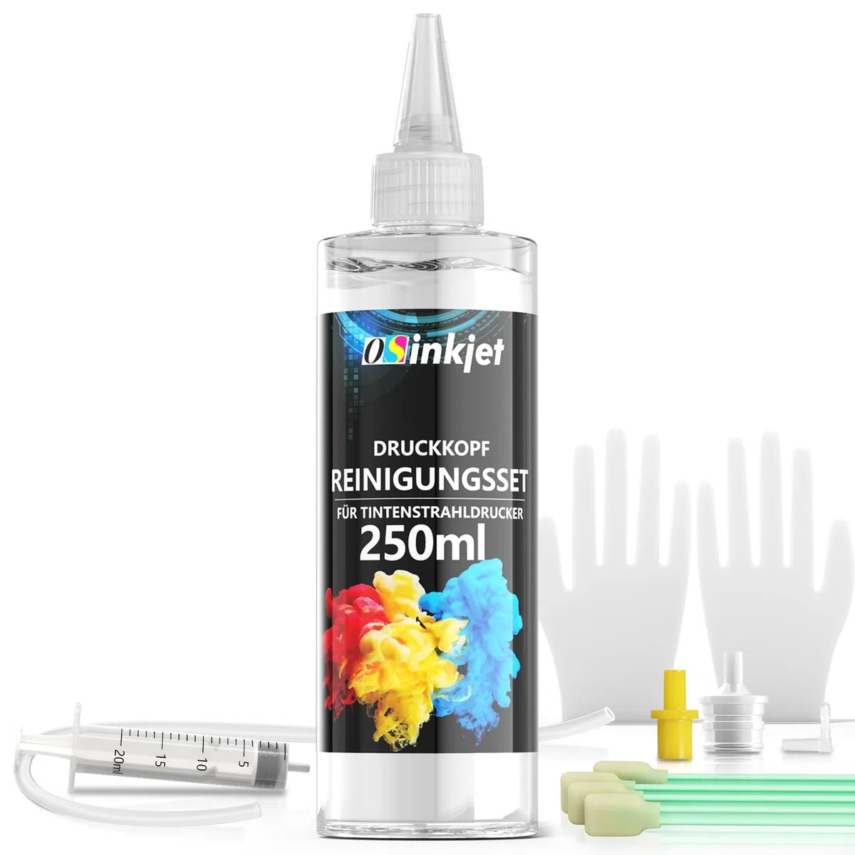 Druckkopfreiniger, 250ml Düsenreiniger Kompatibel für Epson HP Canon Brother Tintenstrahldrucker, Druckkopf Reinigungsset
