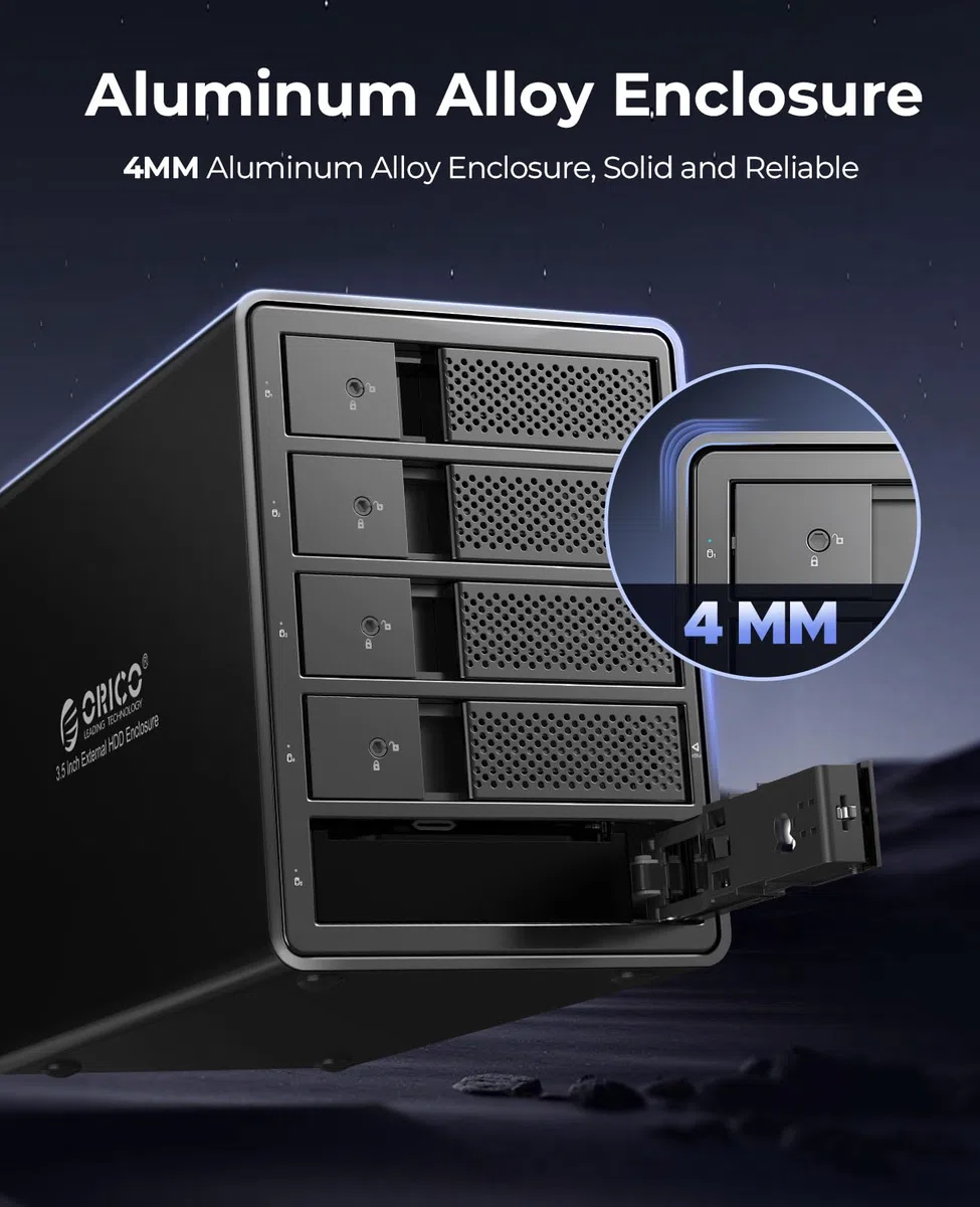 ORICO RAID 5 Bay Festplattengehäuse,USB 3.0 zu SATA Revision 3.0 Externes HDD Gehäuse für 3,5 Zoll HDD/SSD Festplatten,Unterstützt RAID 0/1/5/10, Max 80TB(9558RU3)