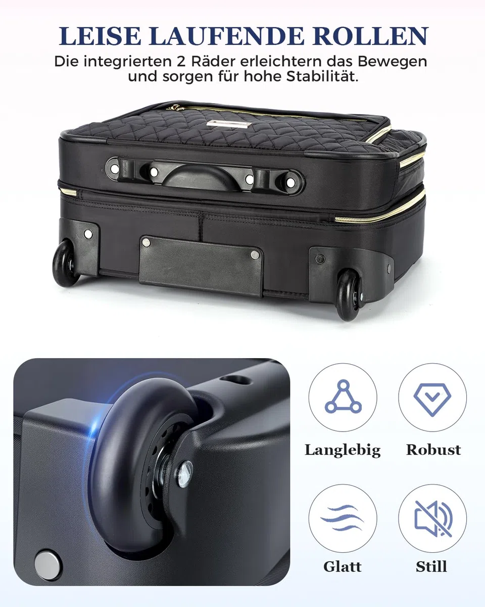 Ponhog Bussiness Laptop Trolley mit Rollen für Damen,Trolley Laptoptasche 15,6 Zoll wasserdichte Aktentasche für Reisen, Arbeit, Schule, Schwarz