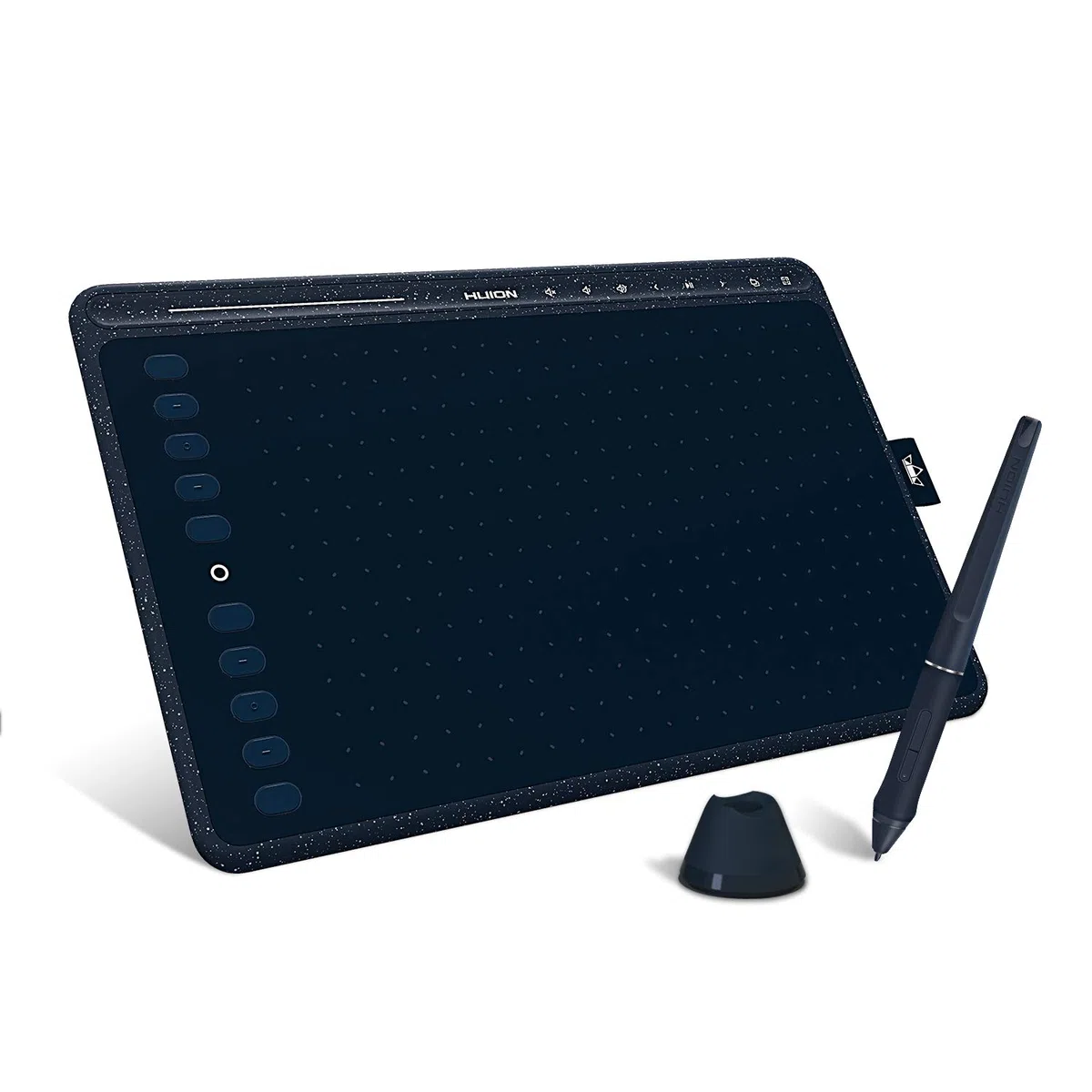 2020 HUION HS611 Grafiktablett Android unterstützt Stift Tablet Neigefunktion, Batteriefreier Stylus 8192 Stift Druck mit 8 Multimedia-Tasten, 10 Express-Tasten und Touch-Strip(Sternenblau)