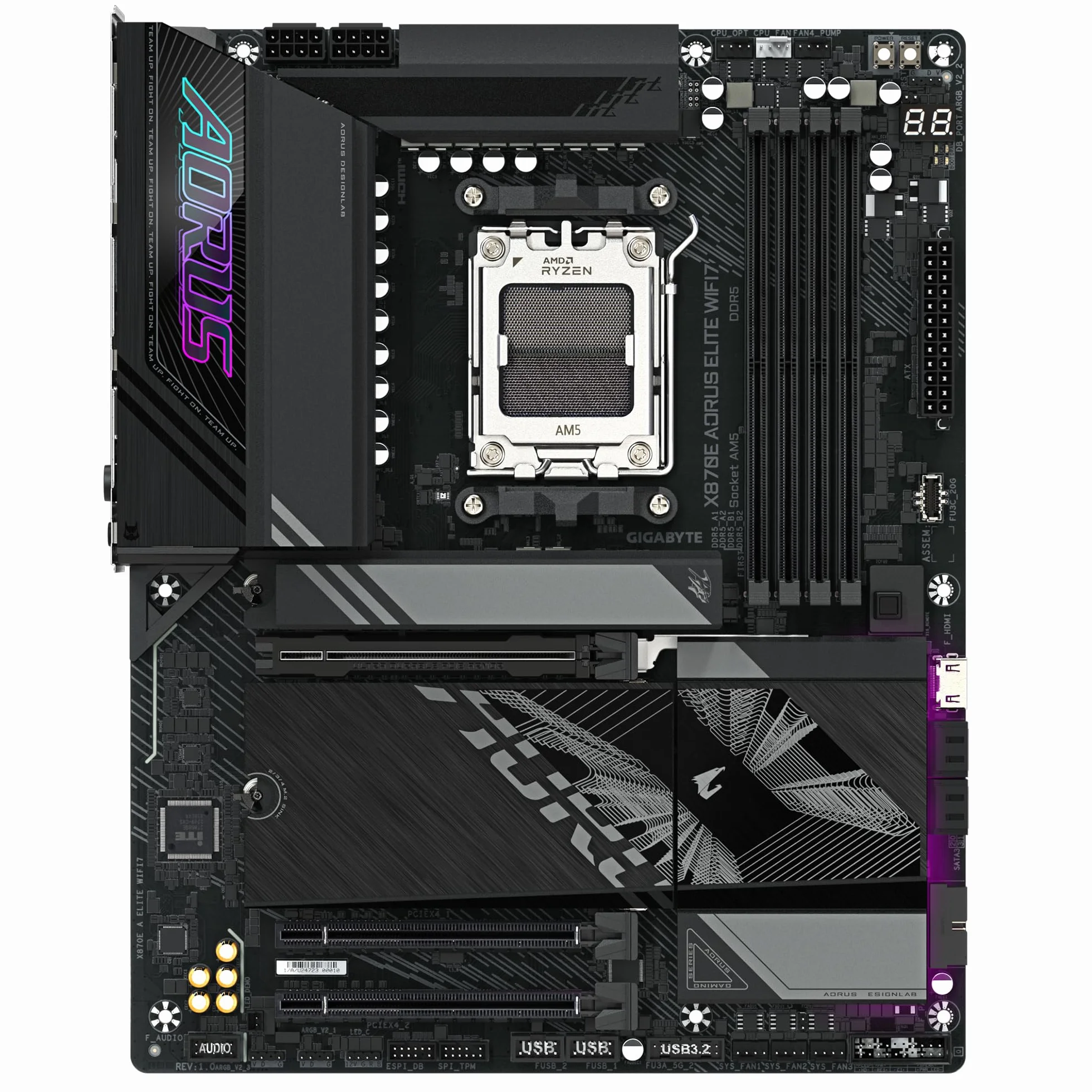 GIGABYTE X870E A Elite WIFI7-Mainboard - Unterstützt AMD Ryzen 9000 CPUs, 16+2+2 Phasen Digital-VRM, bis zu 8000MHz DDR5 (OC), 3xPCIe 5.0, Wi-Fi 7, 2.5GbE LAN, USB 4