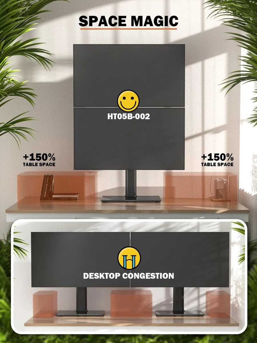 Dual Monitor Ständer - Vertikaler Stapelbildschirm Freistehender Monitor Haltung Für Zwei 13 bis 34 Zoll große Bildschirme mit drehbarem, neigbarem und höhenverstellbarem Bildschirm Schwarz