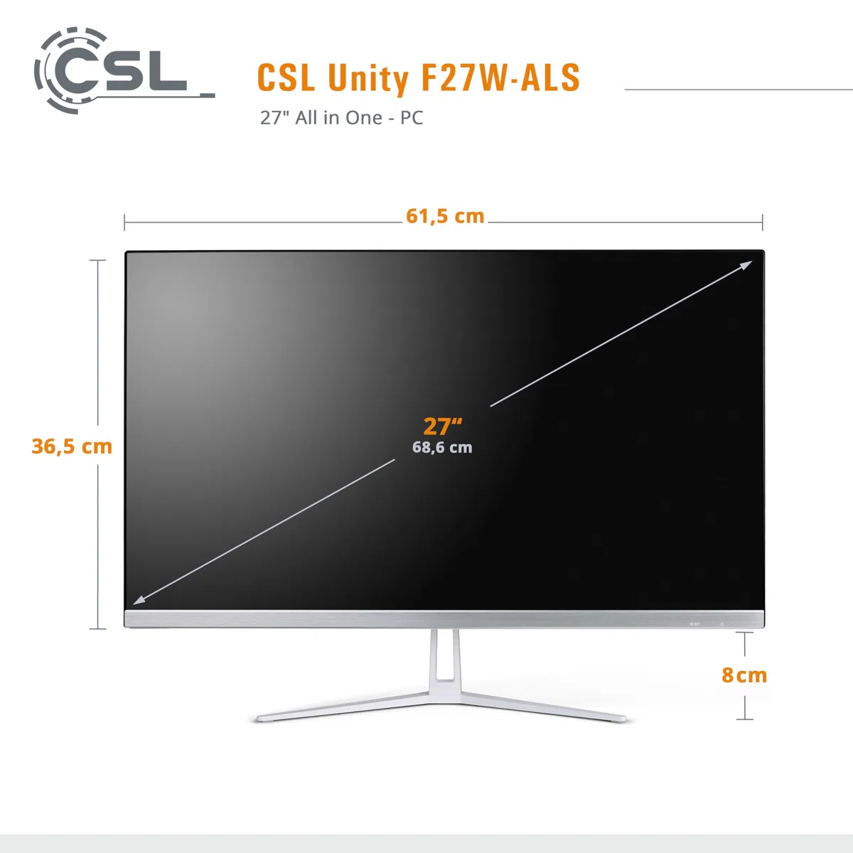 All-in-One-PC CSL Unity F27W-ALS, 68,58 cm (27 Zoll, 1920x1080 Full HD) - Leistungsstarker AIO (Intel N200 CPU 4x3700 MHz, 1000 GB SSD, 16 GB DDR4-RAM, Windows 11 Home), weiß