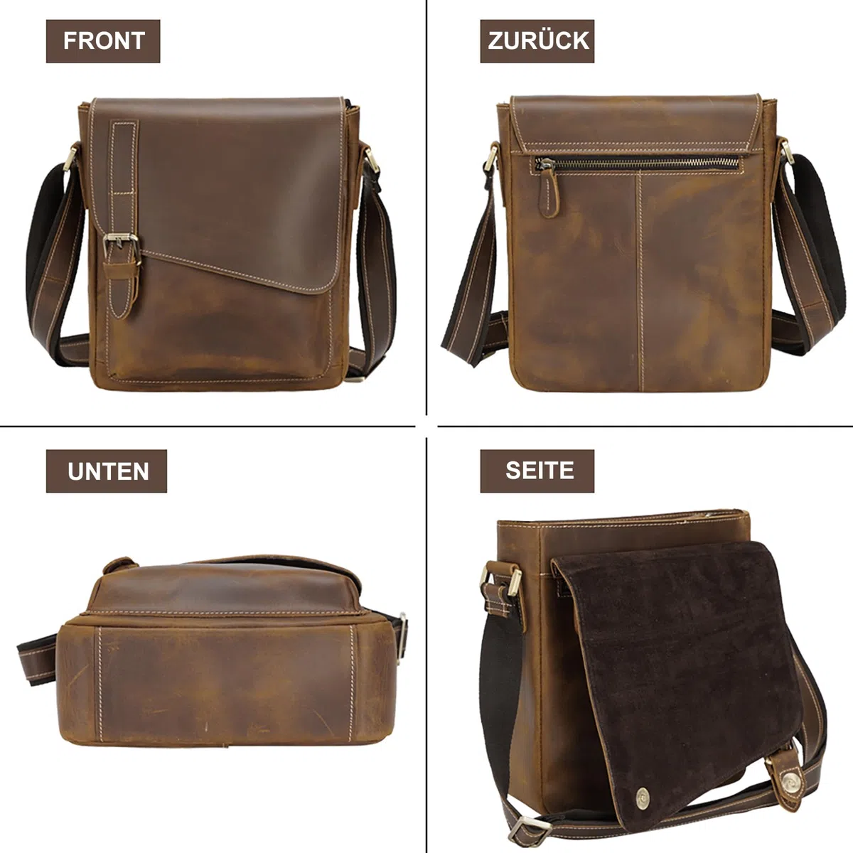 TIDING Leder Umhängetasche Herren Klein Schultertasche Vintage Herrentasche 9,7 Zoll iPad Tasche Messenger Bag aus Echtleder Tragetasche für Männer, Hellbraun