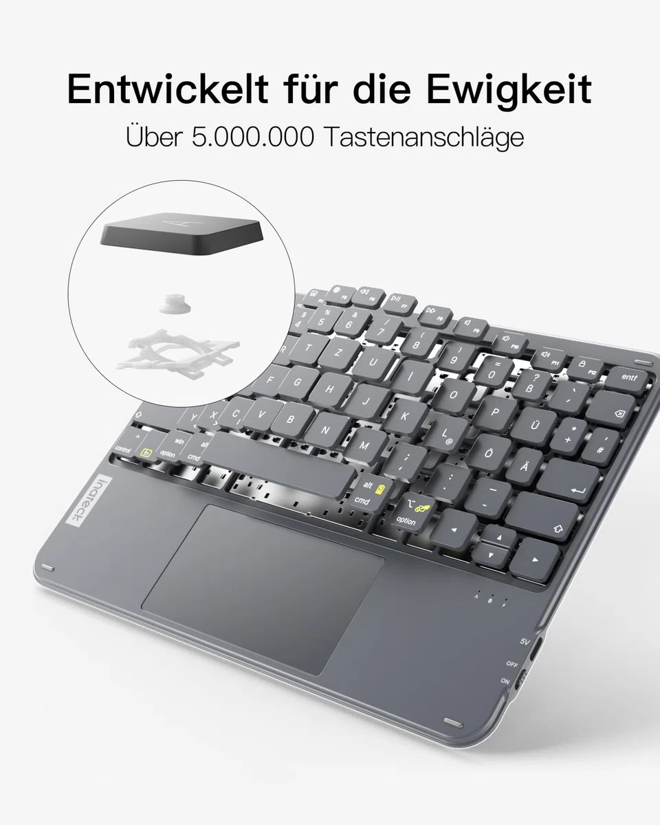 Inateck Tablet Tastatur mit Touchpad, Ultraleichte Tastatur Kabellose QWERTZ Deutsch mit Trackpad, kompatibel mit iPad/Tablet/Windows/Laptop/PC,KB01105