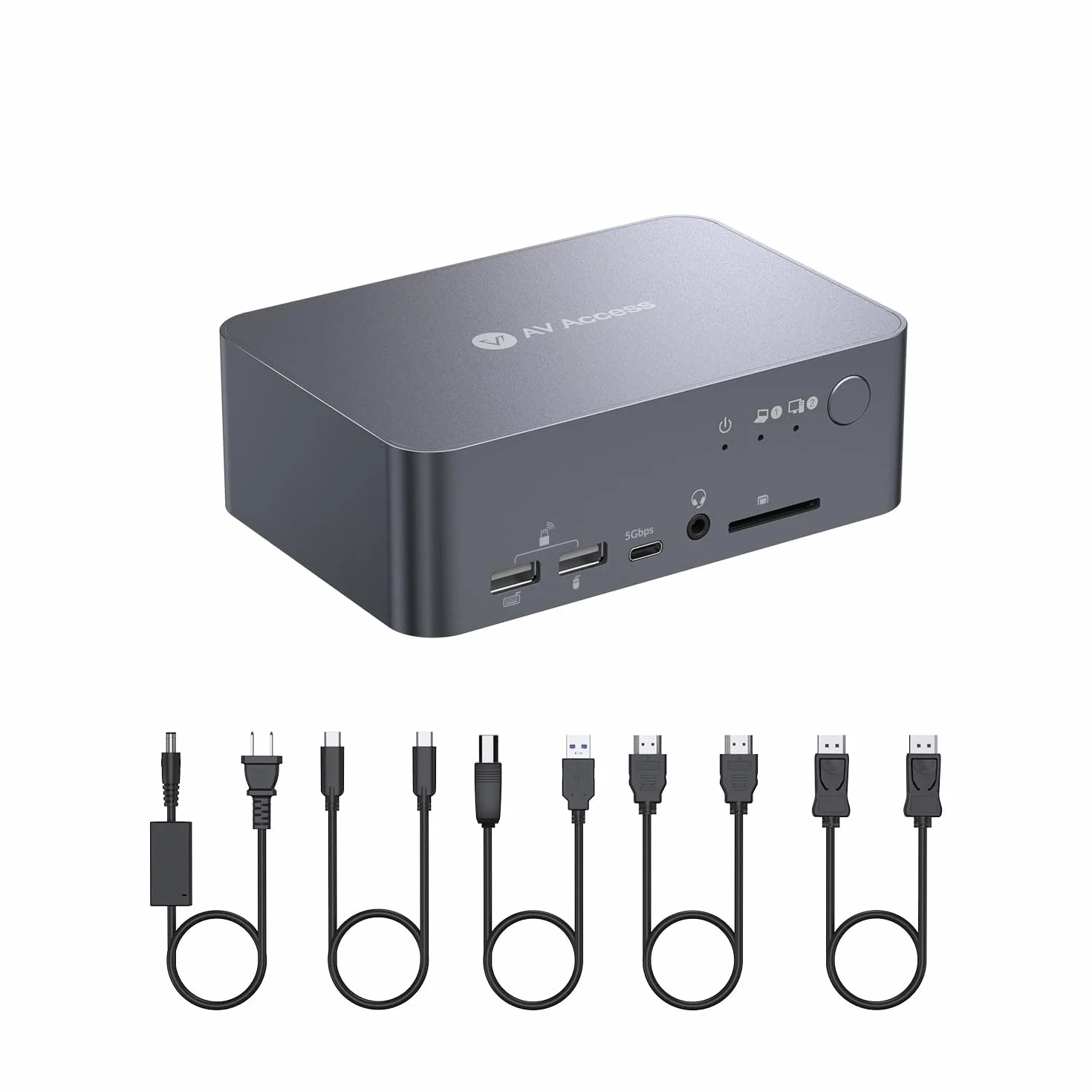 AV Access Docking Station KVM Switch Dual Monitor für Laptop & Desktop - USB C-Ladung, Vollaluminium, KVM-Switcher für 2 PCs mit Ethernet, EDID, 4K@60Hz/2K@144Hz/1080P@240Hz, 3xUSB 3.0, Netzteil