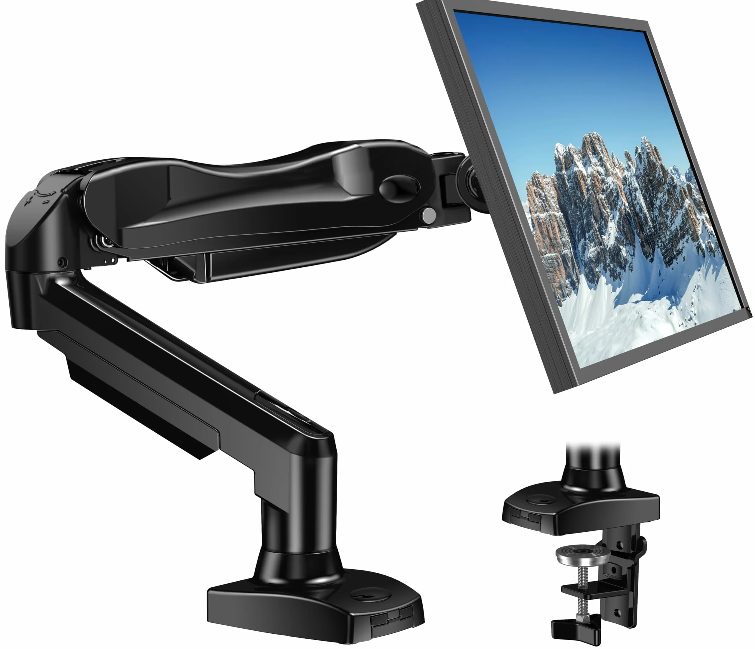 HUANUO Monitor Halterung für 13 bis 32 Zoll Bildschirme, Einzelner Monitorarm Ständer Hält 2~9 kg, Höhenverstellbare mit Neigungen, Schwenken, Dreht, VESA 75 & 100 mm