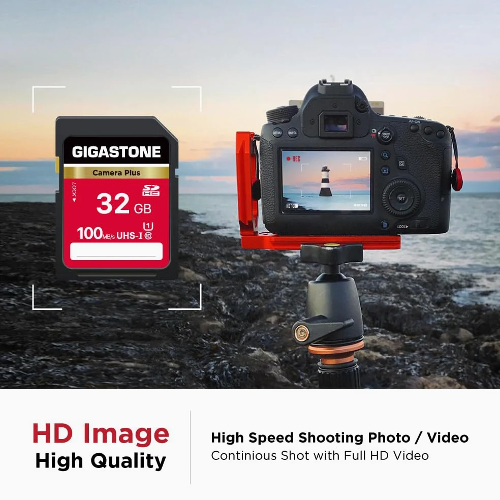 GIGASTONE 32 GB SD-Karte, Kamera Plus, UHS-I U1 Klasse 10, SDHC-Speicherkarte, Full HD-Video für Digitalkamera, mit 2 Mini-Etuis, 2 Stück