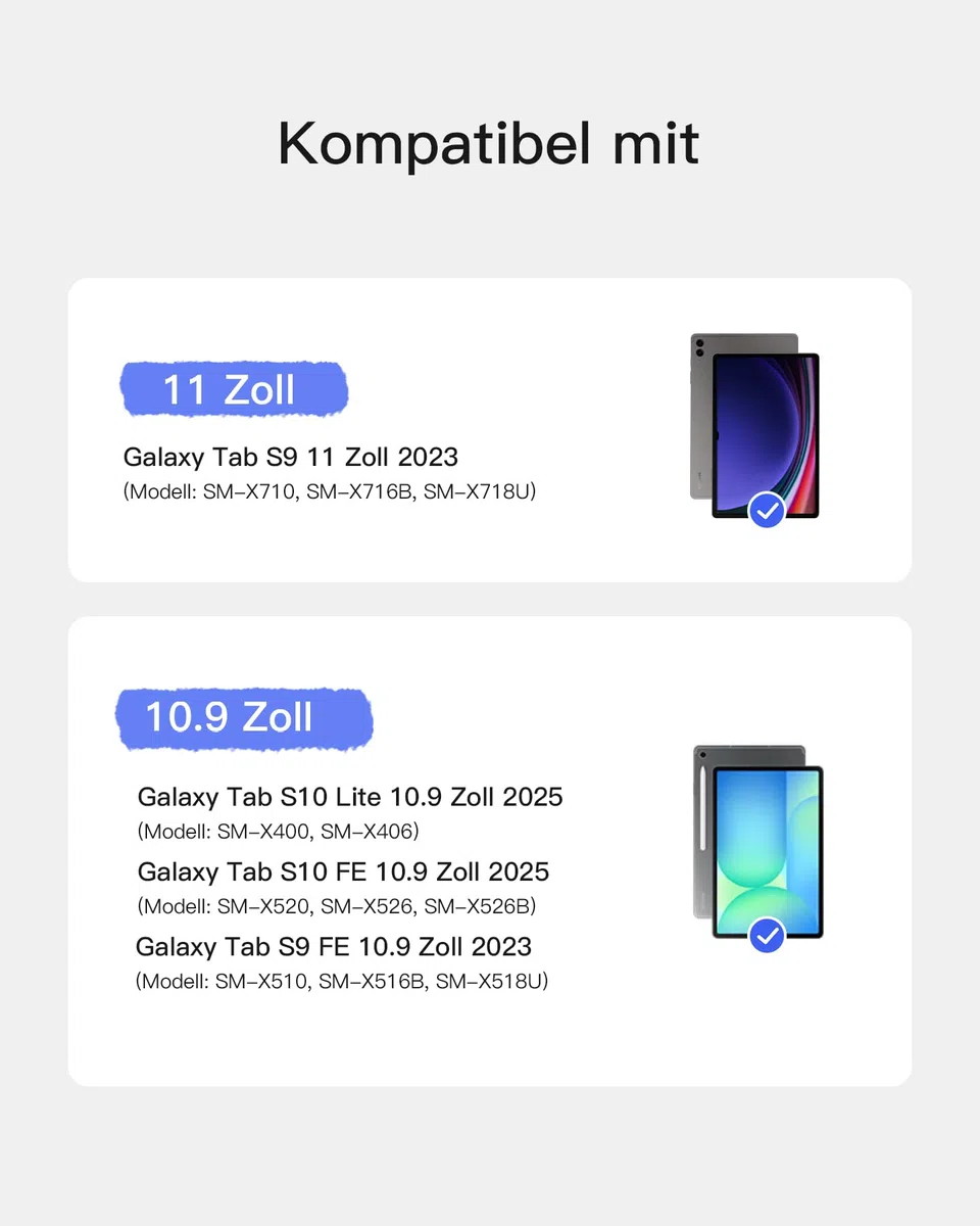 Inateck Hülle mit Tastatur für Samsung Galaxy Tab Tab S10 Lite/S10 FE/S9 FE/S9,Tastatur für Tablet Hoch-/Querformat Ständer,Abnehmbar, mit Touchpad,QWERTZ, AceTouch N0064