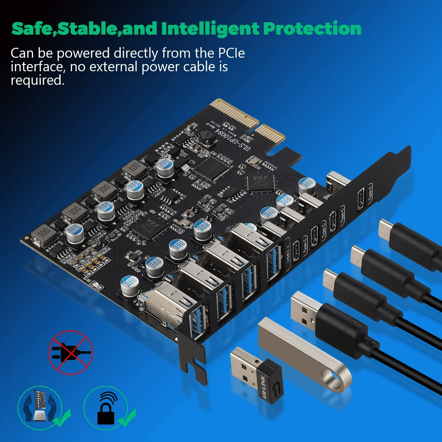 PCIE USB 3.2 Karte 8 Ports (4 Typ A, 4 Typ C), 10Gbps PCI Express Erweiterungskarte Intern USB Konverter für Desktop PC Windows