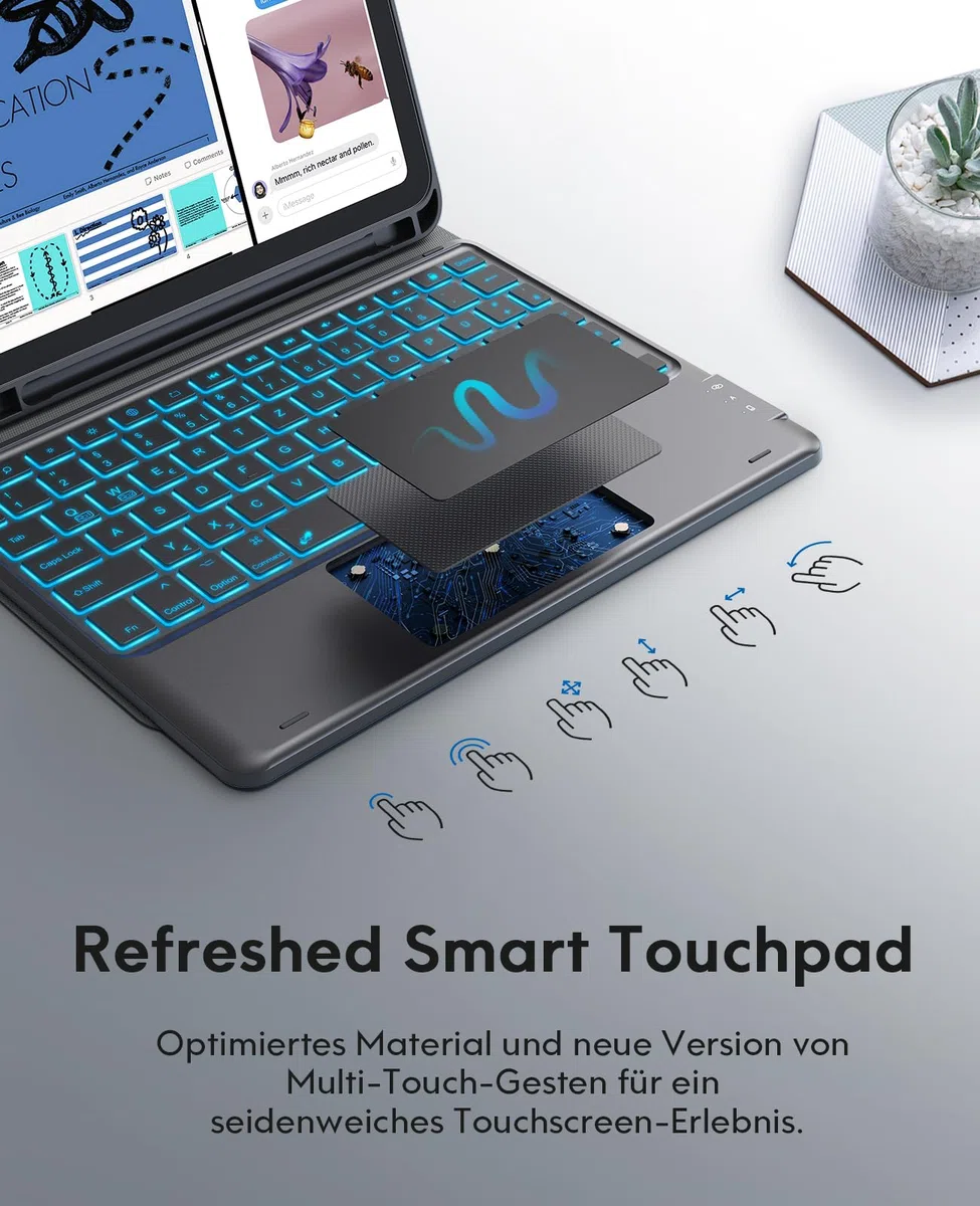 CHESONA Hülle mit Tastatur für iPad 10 Generation/11 Generation A16 2025, 7 Farben Beleuchtung, Multi Touch Trackpad, 2 Bluetooth Kanäle für Neu iPad 10. Gen 2022/2025 11", Schwarz