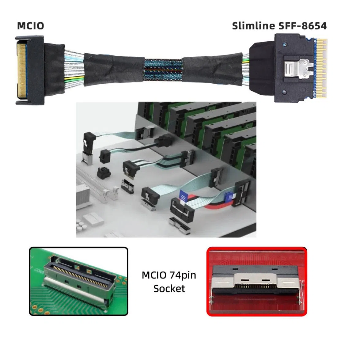 chenyang Slimline SFF-8654 8i Stecker zu PCI-E 5.0 MCIO 8i 74Pin SFF-TA-1016 Mini Cool Edge IO Stecker PCI-Erweiterungskabel 0.5M