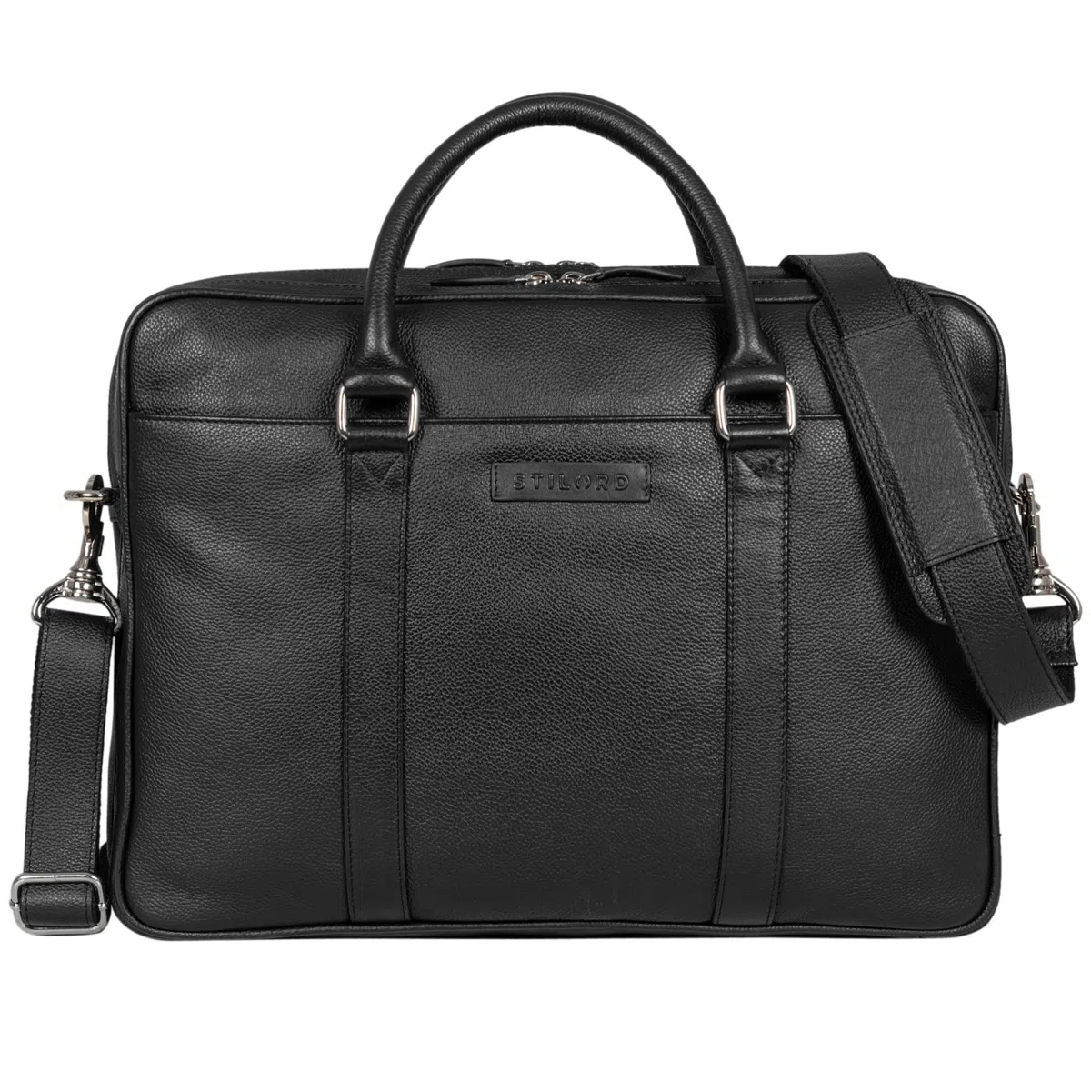 STILORD Caleb Laptoptasche 16 Zoll Leder Vintage Umhängetasche mit Laptop-Fach Damen Tasche Herren Businesstasche groß Aktentasche Echtleder Farbe:schwarz