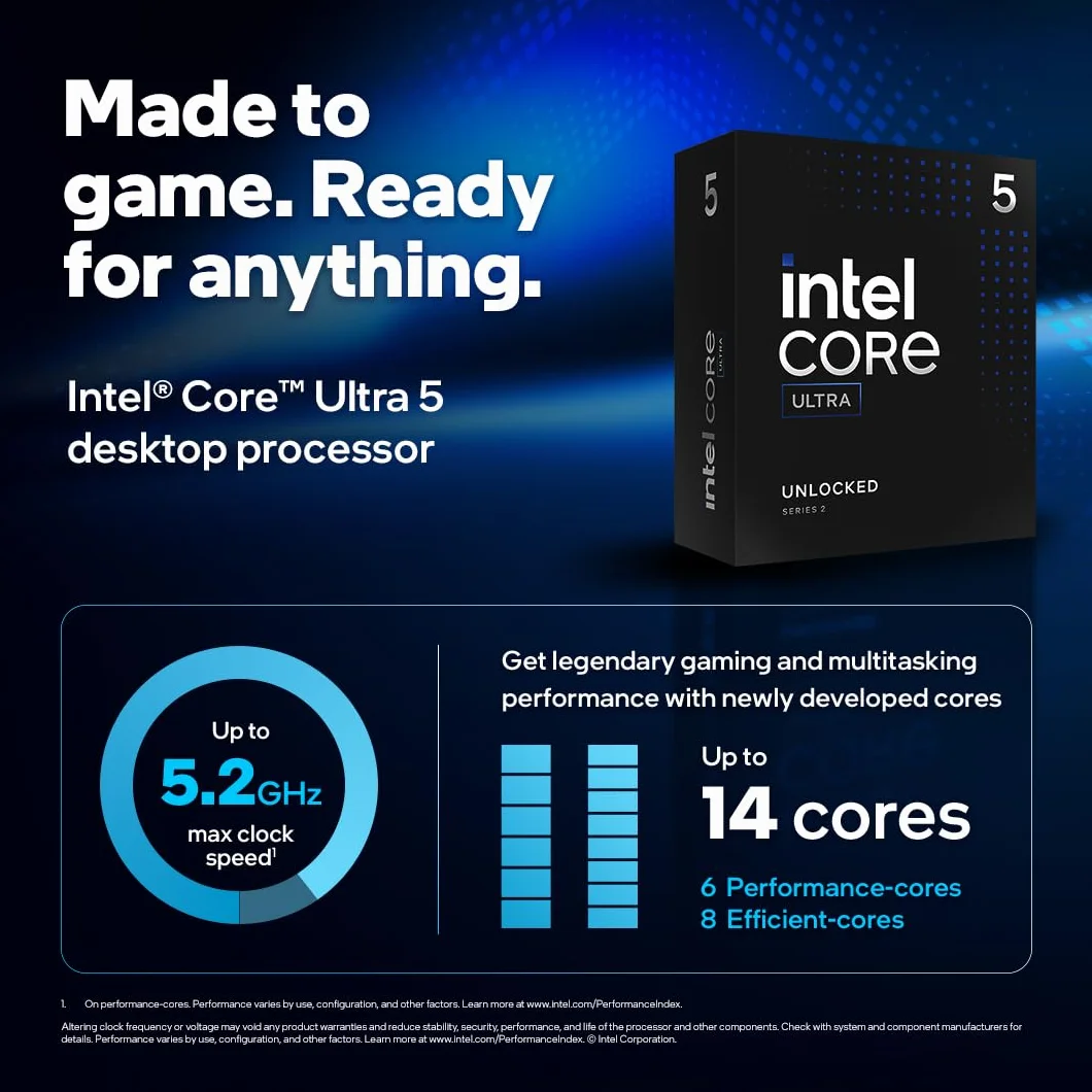Intel® Core™ Ultra 5 Desktop-Prozessor 245KF 14 Kerne (6 P-cores + 8 E-cores) bis zu 5,2 GHz