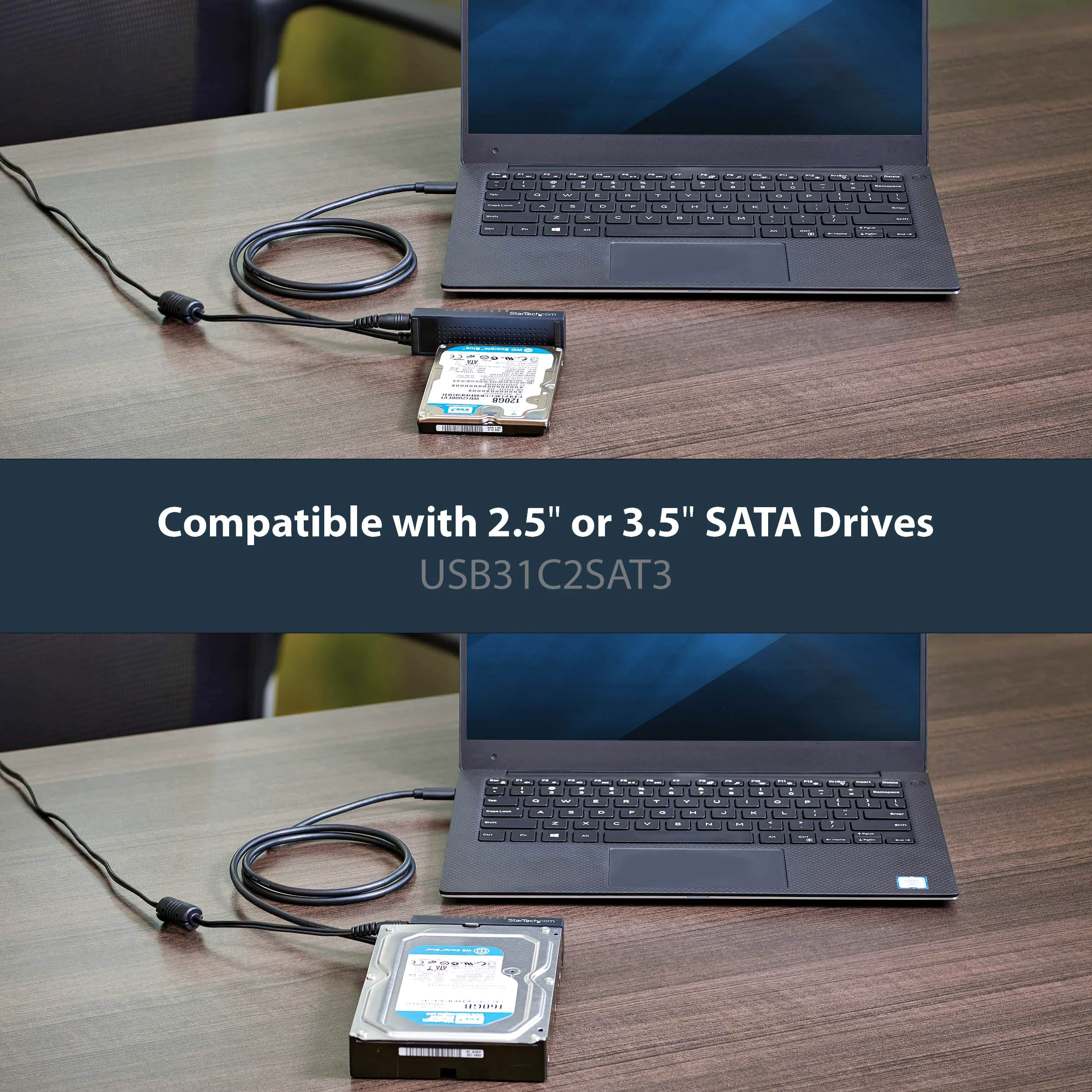 StarTech.com SATA hard drive adapter, Schwarz, USB C | 2.5"/3.5"