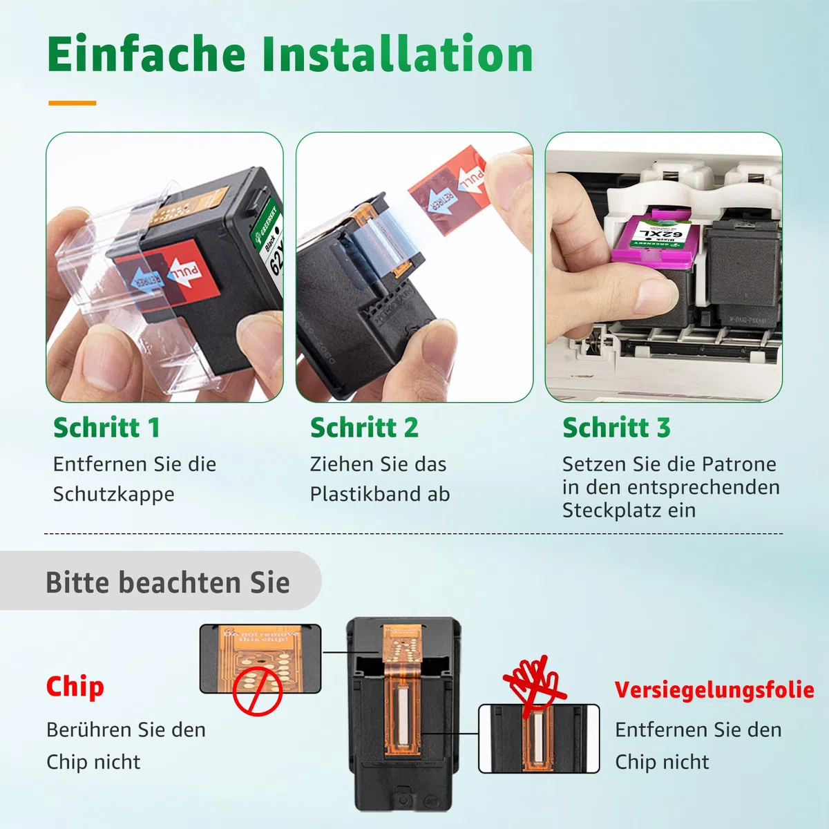 GREENSKY 62XL Kompatibel Ersatz für HP 62 Druckerpatronen 62 XL 62XL schwarz und Farbe Patronen für HP OfficeJet 250 200 5740 5742 Envy 5540 5548 7640 5640 5646 (1 Schwarz, 1 Farbe)