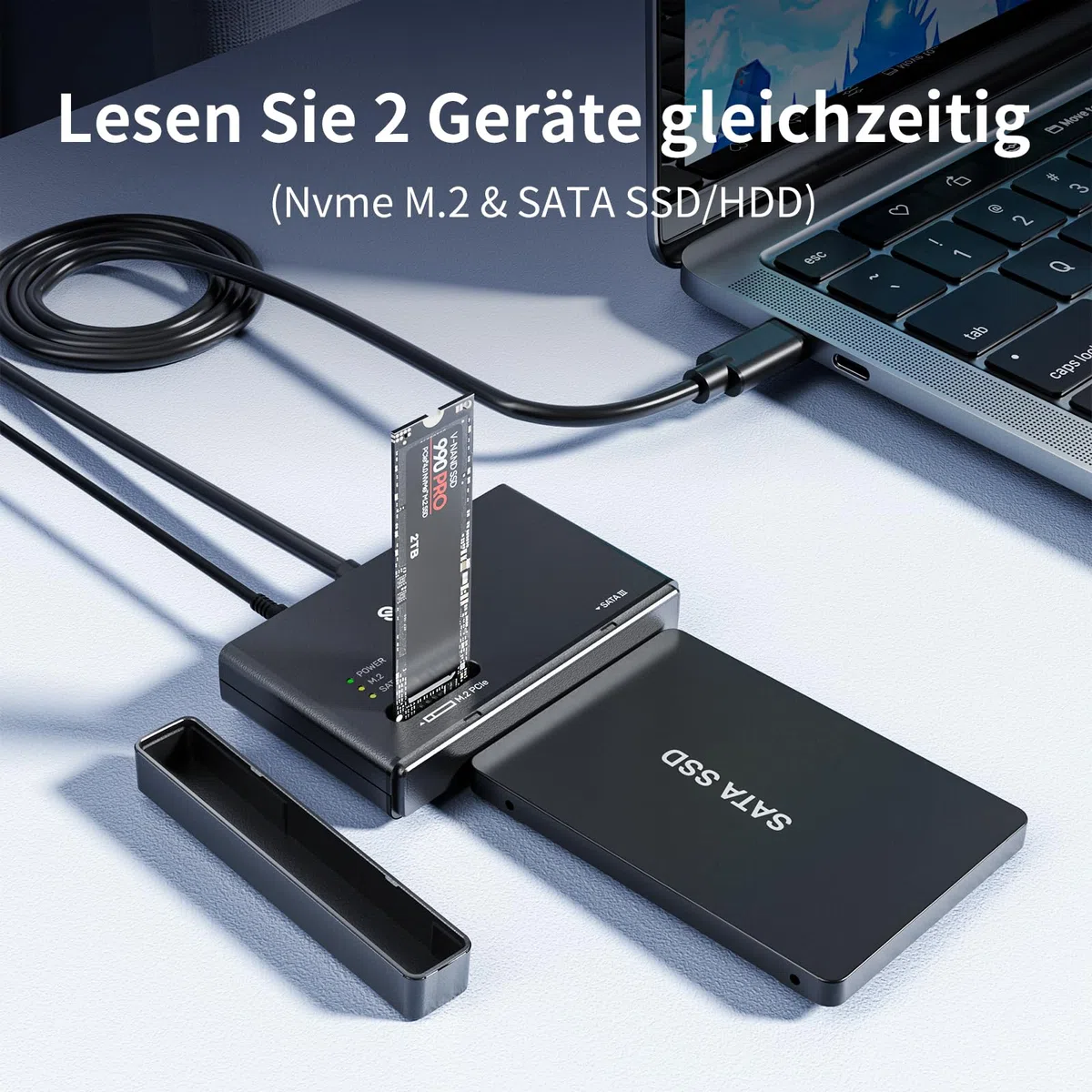 SUIDEK M.2 NVMe SSD Gehäuse Adapter, Typ-C 10Gbps auf M.2 und SATA Festplattenleser Externes M2 PCIe NVMe SSD Gehäuse Kompatibel mit (M Key&M+B Key) Jeder Größe und 2.5"/3.5“ SATA Solid State Disk
