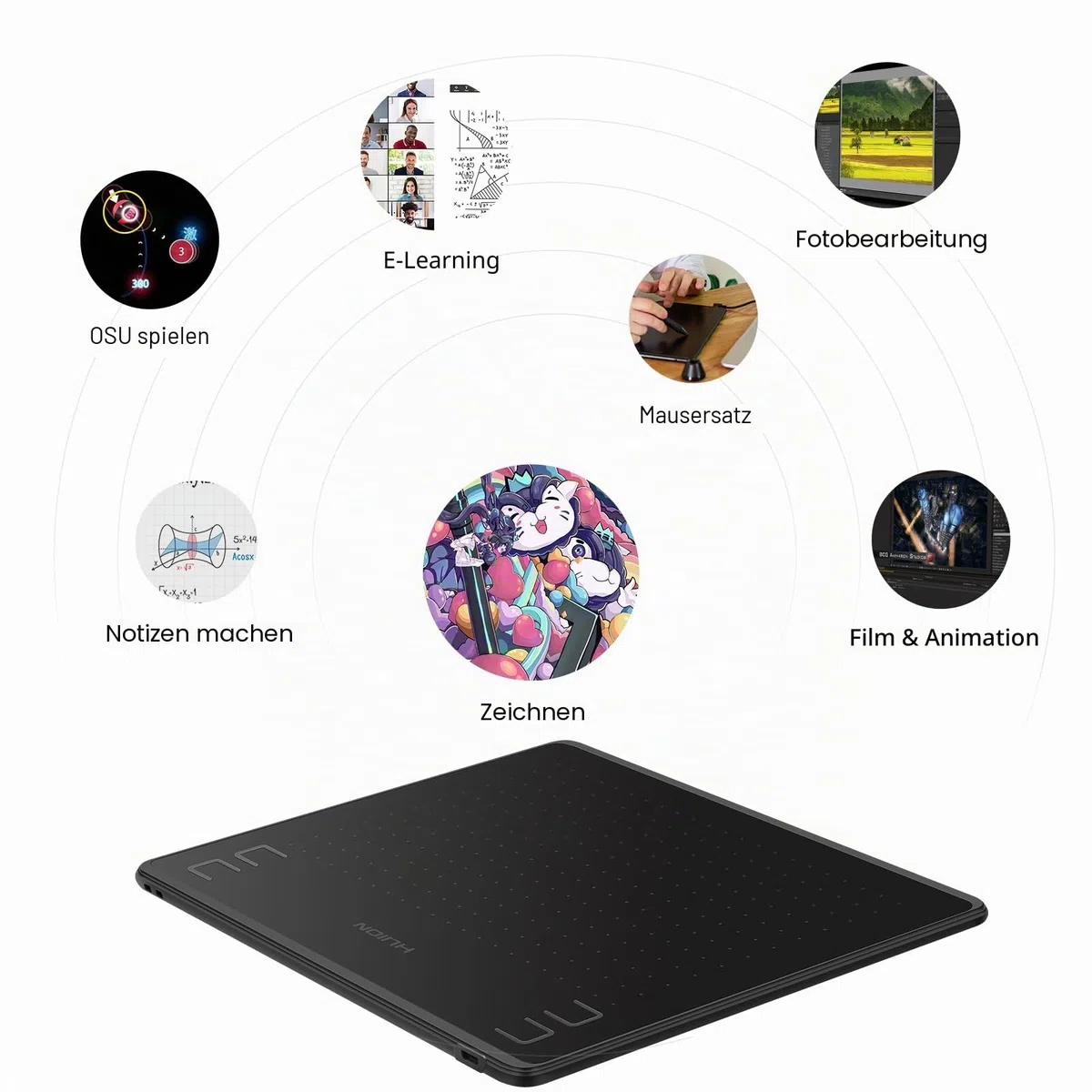 HUION HS64 Grafiktablett, 4 Express-Tasten, 8192 Druckempfindlicher Stift, 6,3 x 4 Zoll Zeichentablett für Win, Mac, Android, Ideal für Digitale Kunst, Malerei und Design