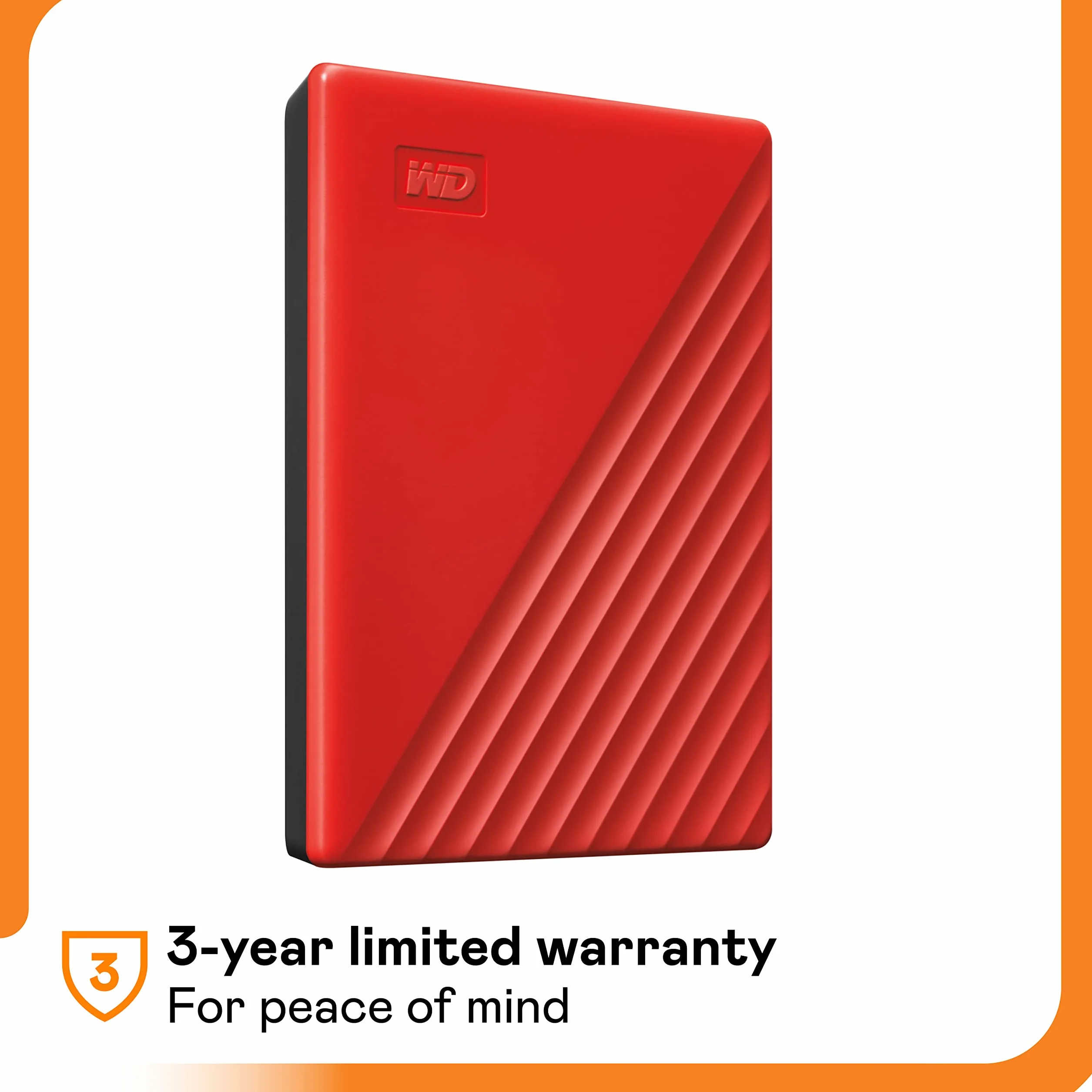 WD My Passport externe Festplatte 2 TB (mobiler Speicher, schlankes Design, herunterladbare Software, automatische Backups, Passwortschutz) Rot - auch kompatibel mit PC, Xbox und PS4