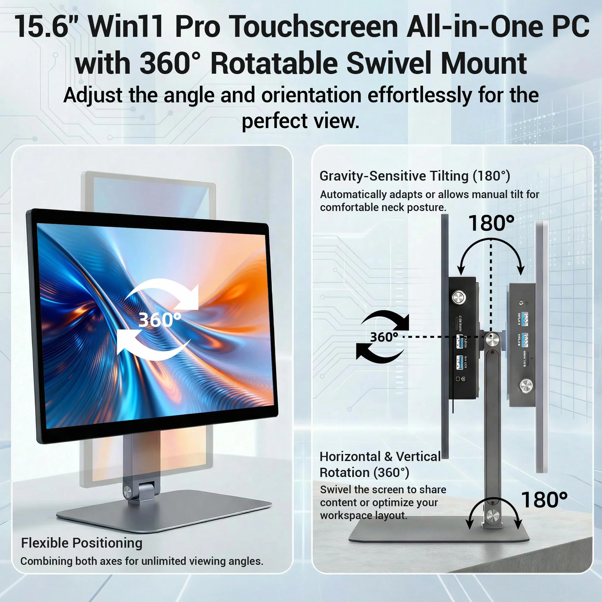 Industrie Panel PC-HEIGAOLAPC 15.6 Zoll Touchscreen PC Panel mit Drehhalterung, Tablet All in One Computer N5095 Win11 Pro 8GB Ram, 128GB Rom, FHD Display IPS 1920*1080, 4xUSB3,0, HDMI, Type-C, RS232