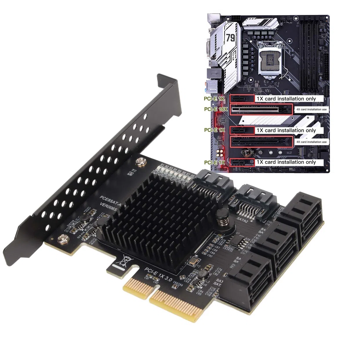 PCIe to SATA 3.0 Karte 8 Port Support Support Heiße Swappbare Boot -System -Festplatte mit Kühlkörper für Linux NAS