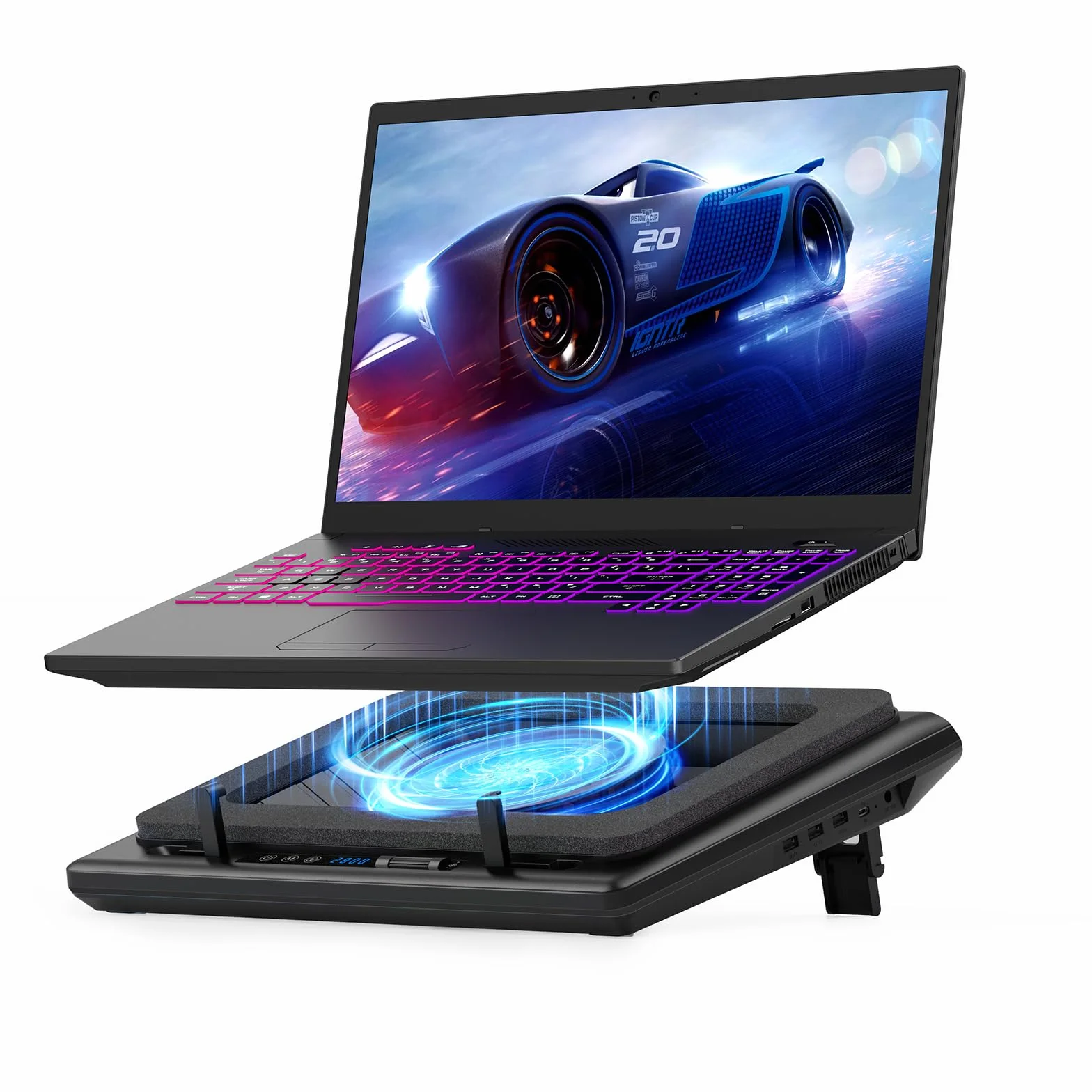 llano Gaming Laptop Kühler Kühlpad- mit stufenloser Geschwindigkeit 14cm Extra-groß Leistungsstarker Turbo-Lüfter & Dichtungsschaum schnelle Kühlung 15-19 Zoll Notebook 3-Port-USB-Hub Kein RGB