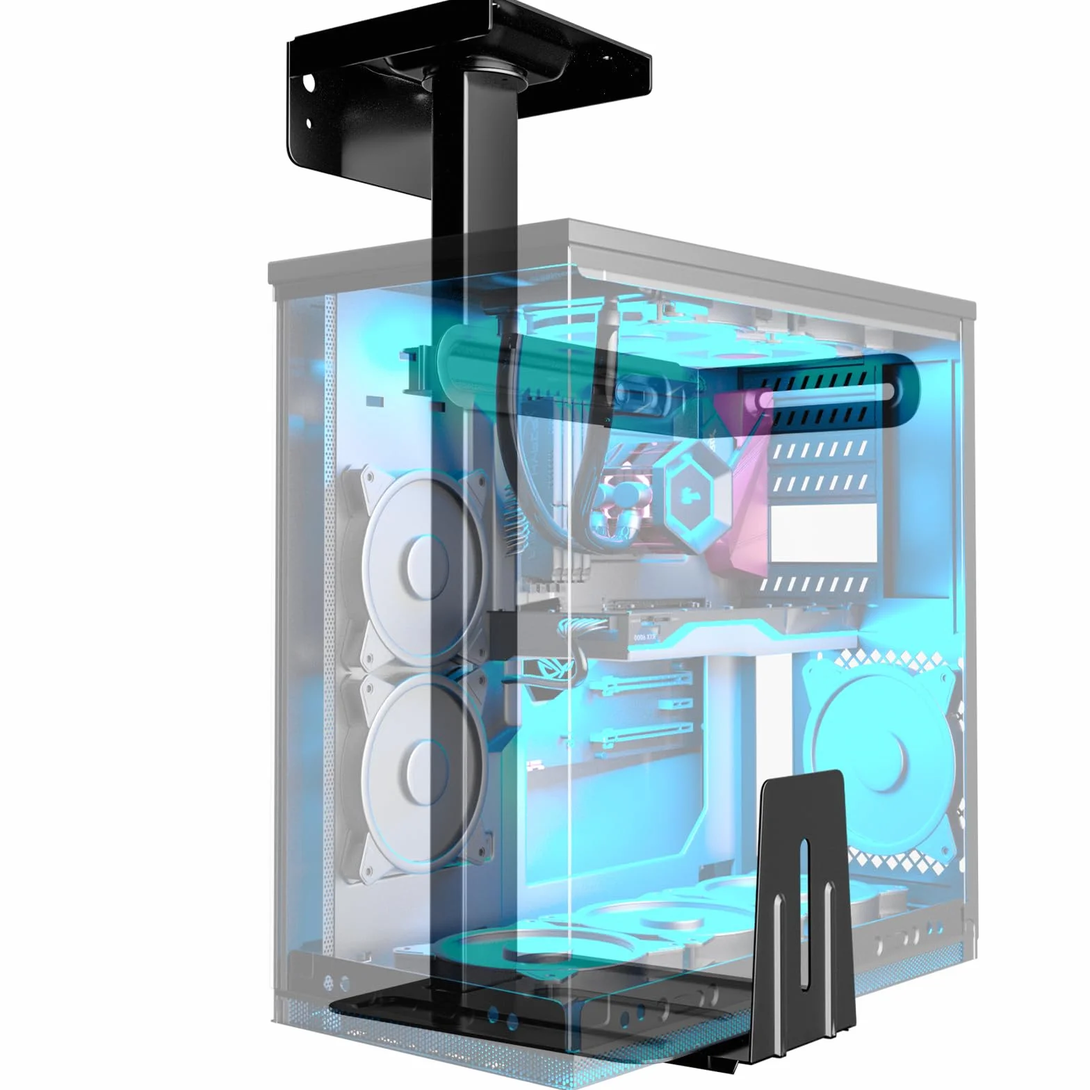PC-Halterung unter Schreibtisch PC Wandhalterung für meisten Computergehäuse, Verstellbare Heavy Duty Computergehäuse-Halterung, 360° Drehbar, Hervorragende Luftzirkulation, bis 30 KG, Schwarz