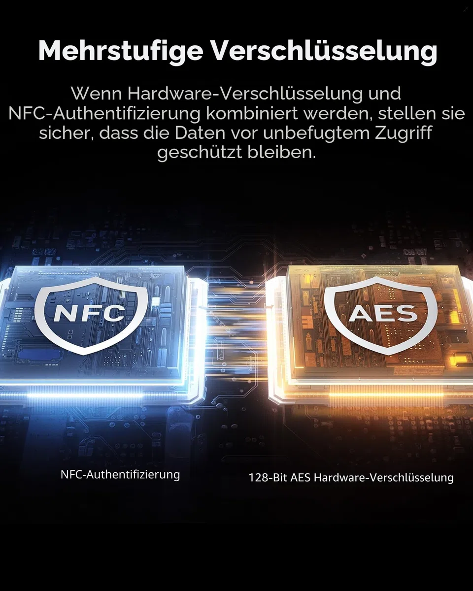 Lexar TouchLock Tragbare SSD 1TB mit One-Touch-NFC-Verschlüsselung Authentifizierung, Externe Solid-State-Laufwerke USB 3.2 Gen2, Magnetische Telefon-SSD-Unterstützung für iPhone 17/16, Tablet, PC
