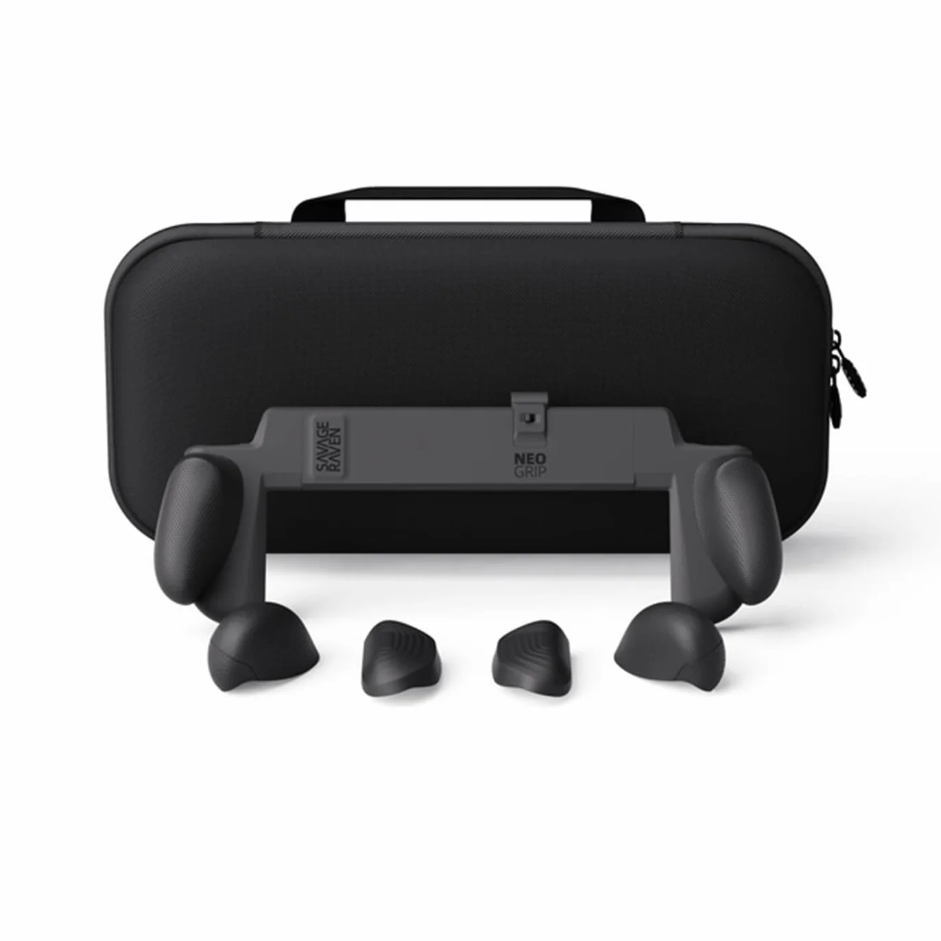 Savage Raven by Skull & Co. NeoGrip Bundle for Nintendo Switch 2: An Ergonomic Grip Hard Shell Handheld Case with Replaceable Grips [to fit All Hands Sizes] [with Carrying Case]- Black