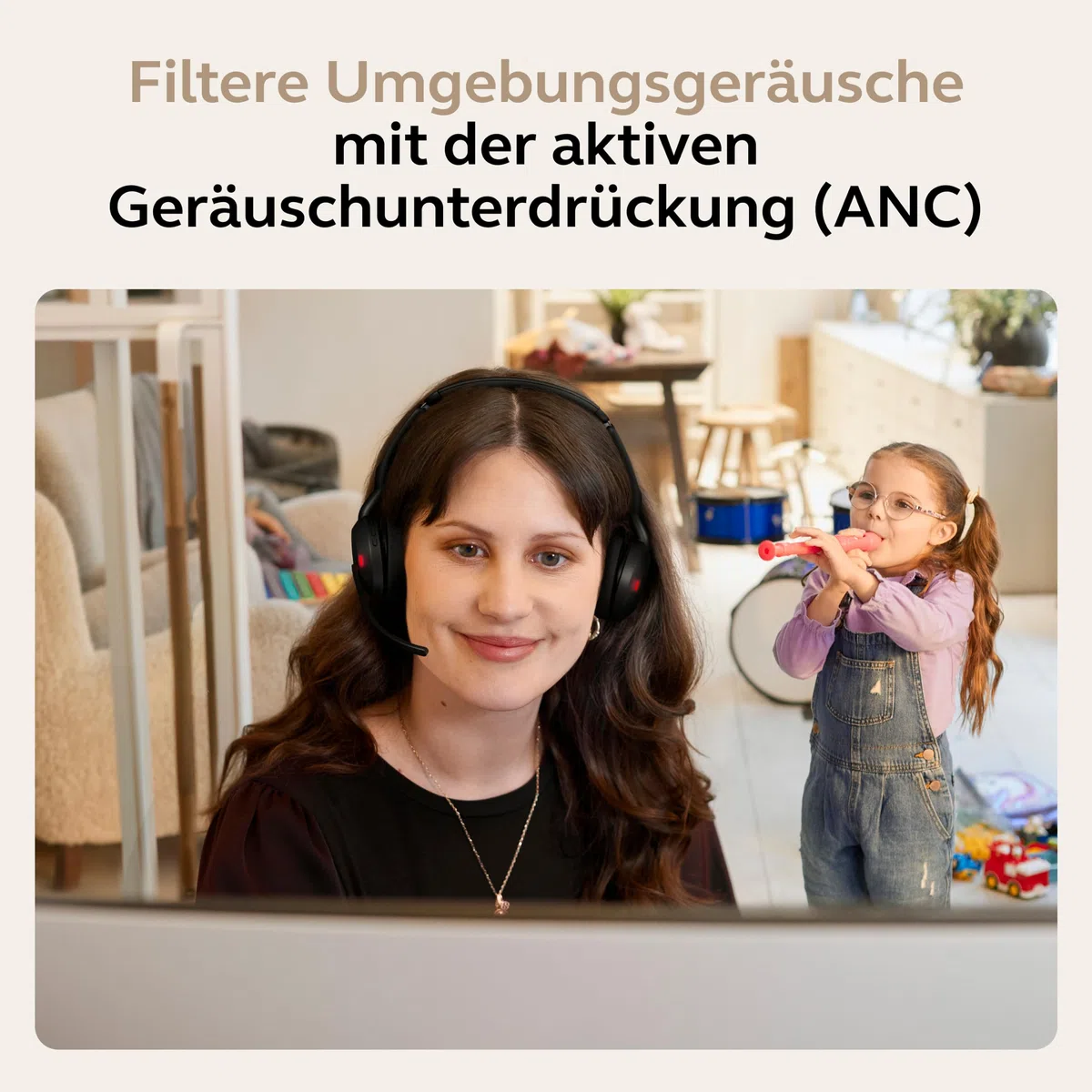 Jabra Evolve2 55 - schnurloses Stereo-Headset Air Comfort - Mikrofone mit Geräuschunterdrückung und ANC - für MS Teams Zertifiziert, mit Anderen Plattformen kompatibel - Schwarz