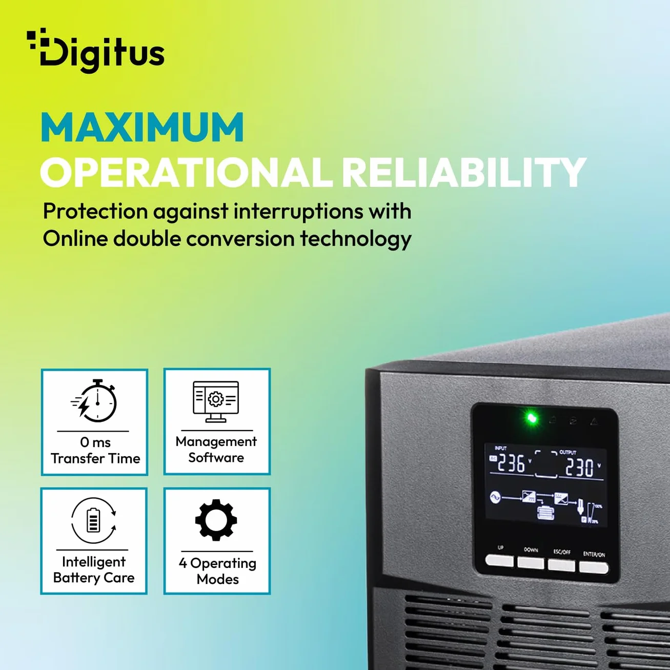 DIGITUS OnLine USV-System – 3 kVA 3 kW – 8X IEC C13 Steckdosen – Tower | Unterbrechungsfreie Stromversorgung – Leistungsfaktor 1,0 – UPS Software – RS232, RJ45 & USB-Port – Schwarz