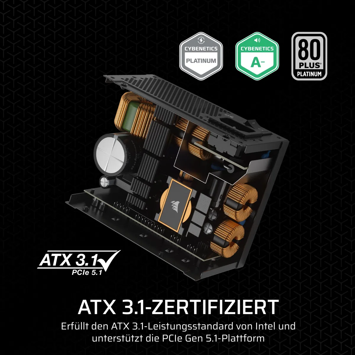 CORSAIR SF850 (2024) Vollständig Modulares Geräuscharmes 80 PLUS Platinum ATX-Netzteil – ATX 3.1-Kompatibel – PCIe 5.1-Fähig – SFX-to-ATX-Halterung im Lieferumfang Enthalten – Schwarz