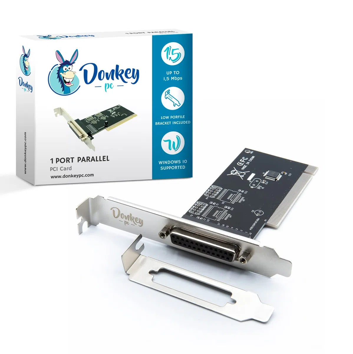 PCI Card 1 Parallel-Port Multi-Mode IEEE 1284 (SPP, PS2, EPP, ECP). Bis zu 1,5 Mbit/s. Kompatibel mit Linux und Windows. Low Peril Bracket inklusive.