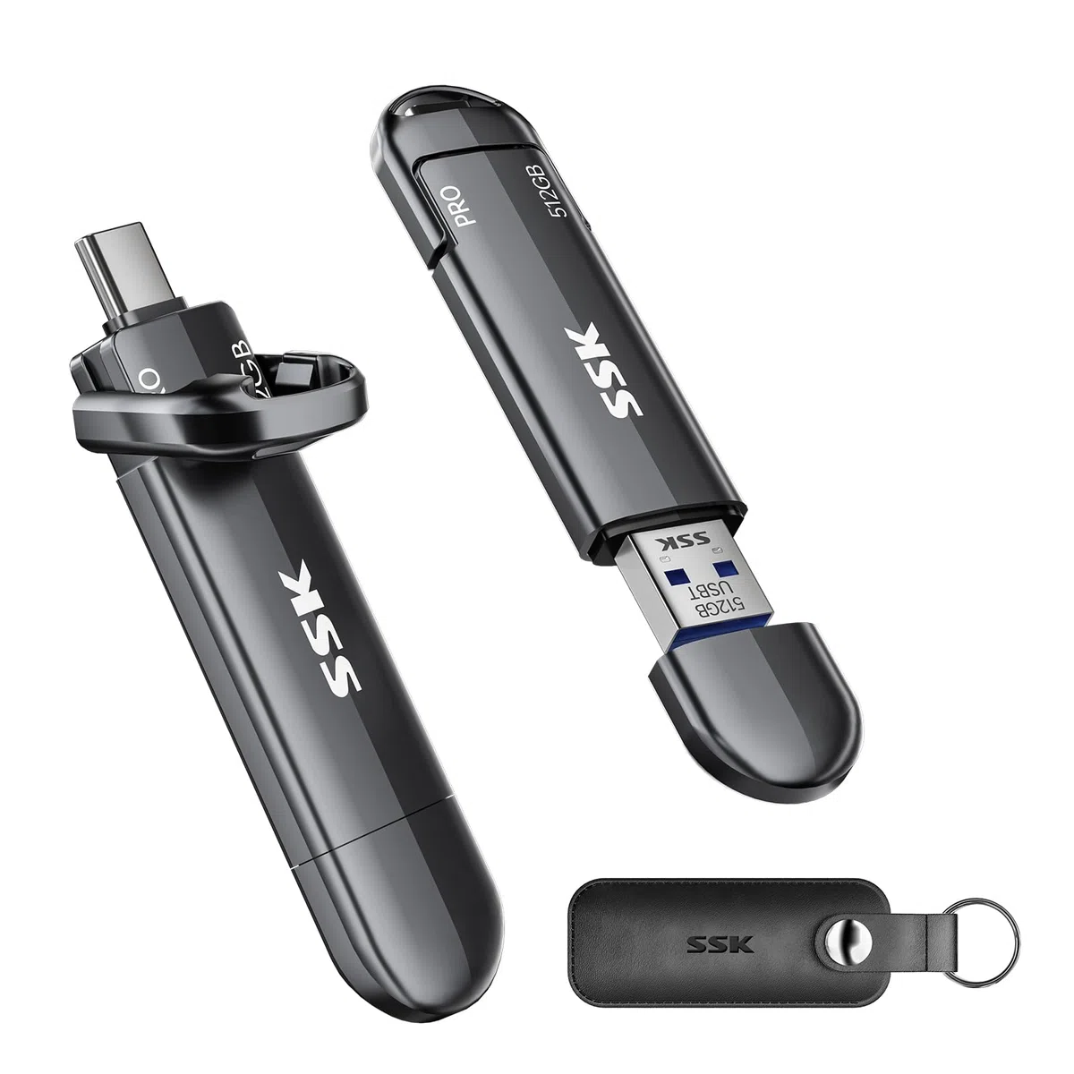 SSK 512GB USB C Stick bis zu 1000MB/S, Dual Mini USB Stick USB 3.2 Gen2 Type-A und Typ-C Externe Solid State Drives Portable SSD für iPhone 15/16/PS4/Android-Telefon/Tablet/Windows/Mac