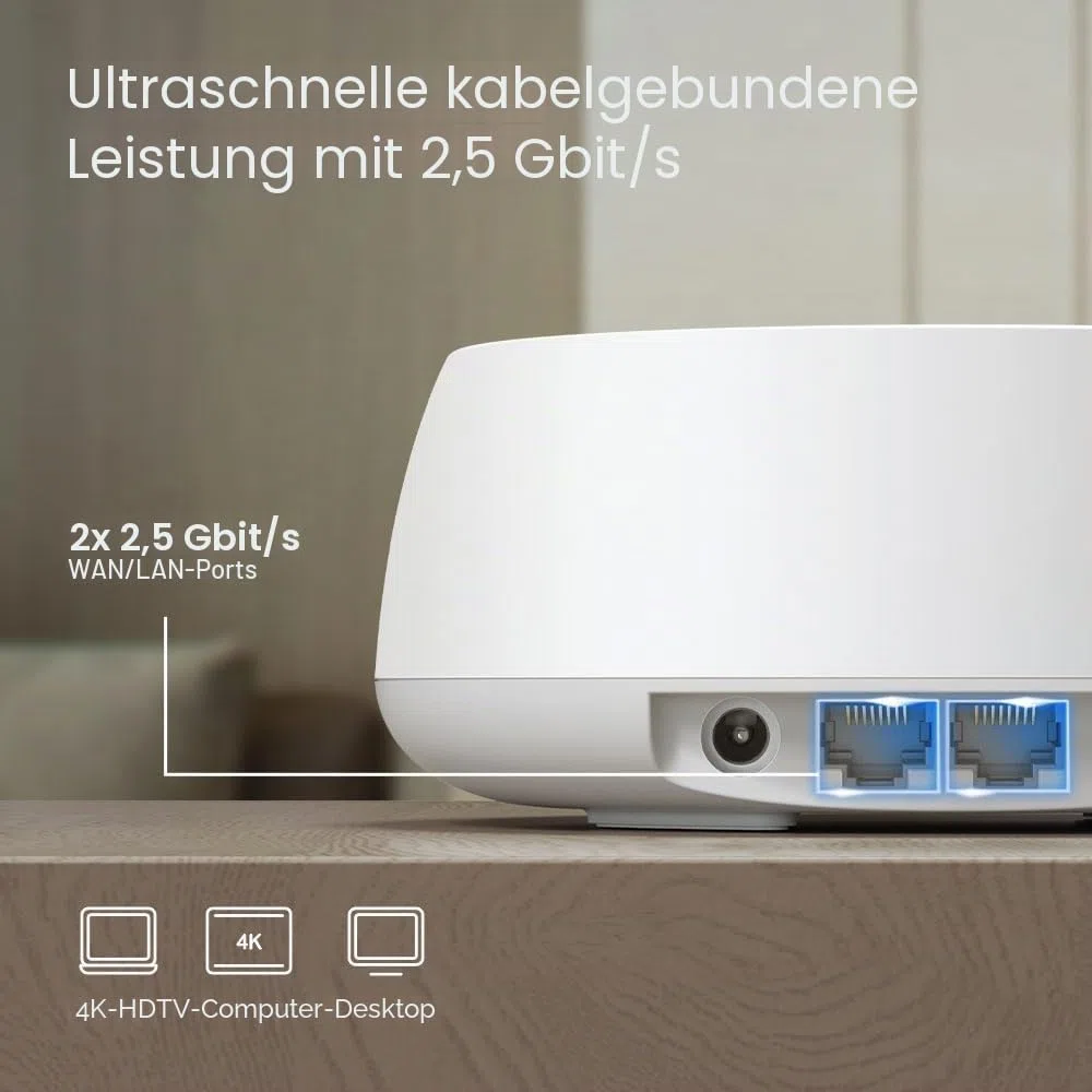 TP-Link Deco BE25 WiFi 7 Mesh WLAN(1 Pack), BE3600 Dual-Band Router und Access Point, 2 x 2.5 Gbit/s Ethernet Port, WPA3, 4 Streams, 160 MHz Kanäle, Gästenetzwerk, HomeShield