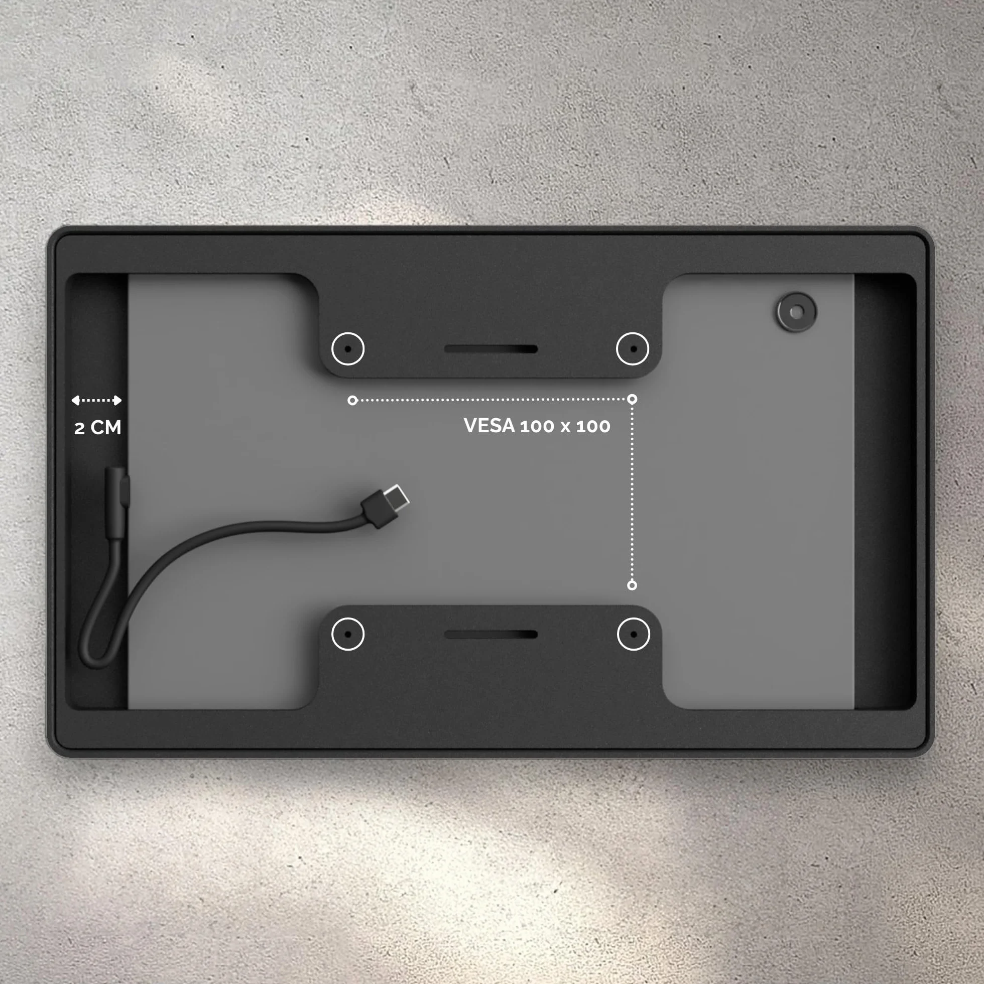 Tablet Wandhalterung für Fire 10 (13. Generation, 2023, 10,1 Zoll) - Passgenauer & Flacher Rahmen für Smart Home Display & Dashboard - Feste Montage mit Kabelführung - Schwarz