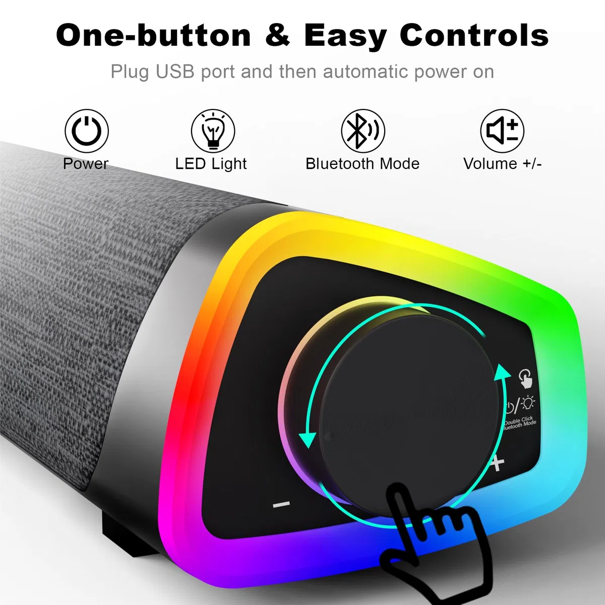 SOULION R30 Plus Computer Lautsprecher, USB-betriebene Bluetooth PC-Soundbar, LED-Lichter mit Schaltertaste, tragbare Computer-Soundbar für Desktop Laptops, Schwarz (kein 3,5-mm-AUX)