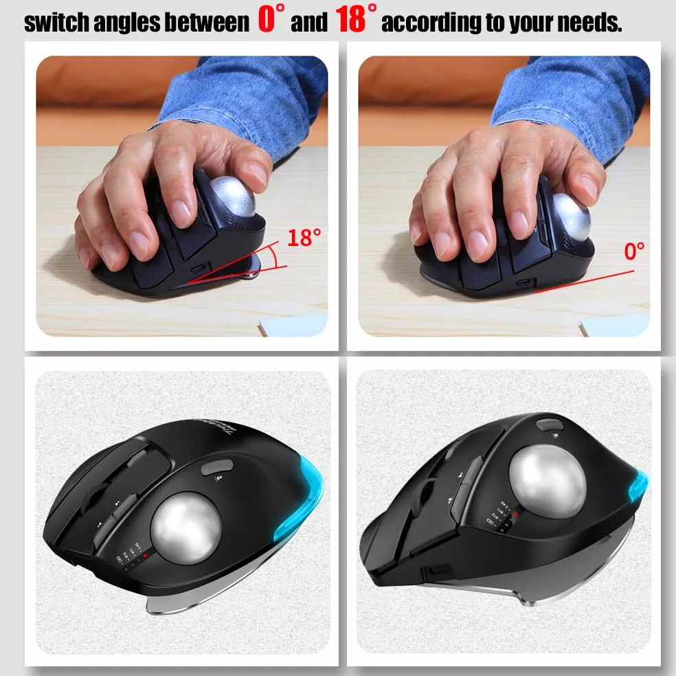 zelotes Kabellose Trackball Maus,Bluetooth,4800DPI,8 Tasten,Daumenbedienung,Wiederaufladbar, Ergonomische Design,Maus Kabellos Funkmaus für Laptop,PC,Tablets