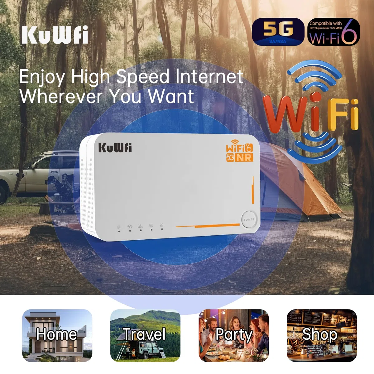 5G Router, 5G mobiler WLAN Router, NSA/SA 2.5Gbps 5G eSIM Modem, KuWFi 5G WLAN Router, 5G Router SIM Karte, AX3600 Dualband Pocket Wireless WiFi 6 Router, 32 Benutzer, 4000mAh, 5G Hotspot,Plug & Play