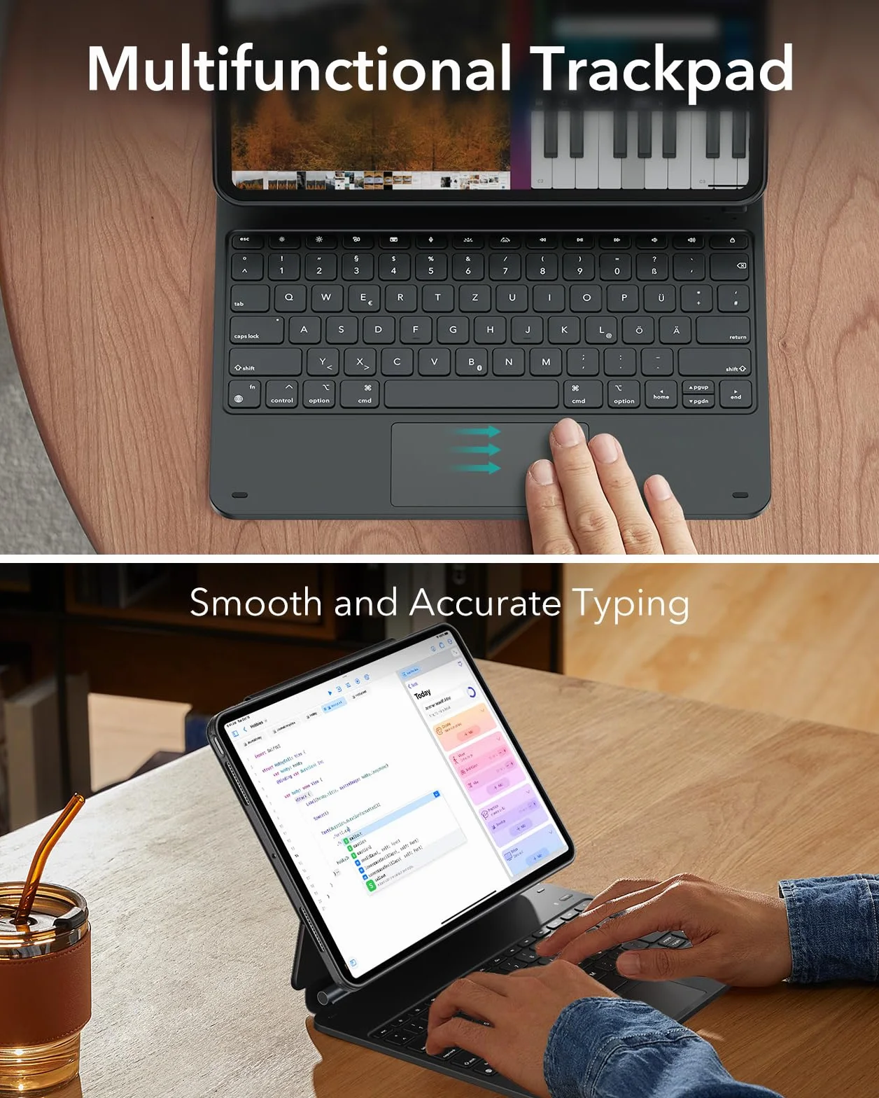 ESR 【Upgraded】 iPad Air 13" (M4/M3/M2, 2026/2025/2024) Hülle mit Tastatur, Tastaturhülle mit Einzustellendem Magnetständer, Hoch-/Erhöhter Modus, Abnehmbare Schutzhülle, Rebound 360 Serie, Schwarz