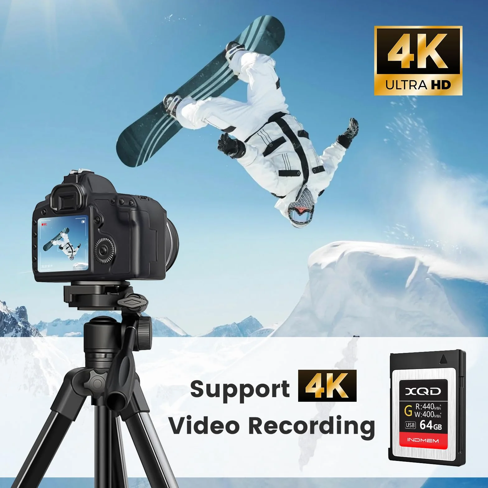 INDMEM 64GB XQD Card Tough MLC XQD 5X Flash Memory Card High Speed G Series (Read 440MB/s and Write 400MB/s)