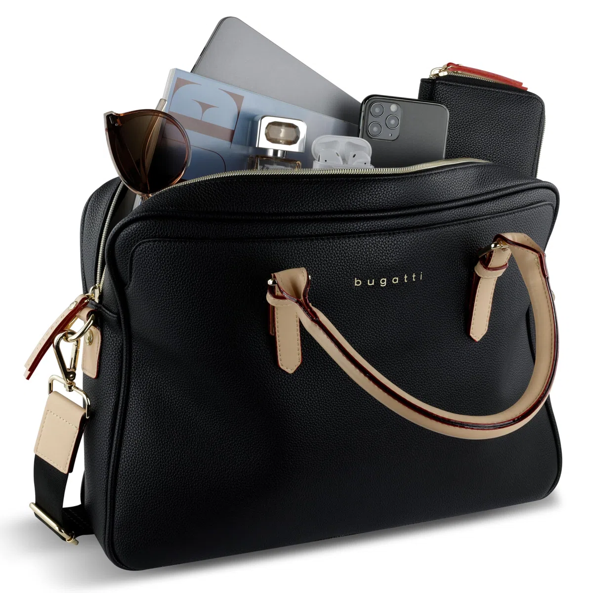 bugatti Ella Businesstasche 15", Aktentasche aus Kunstleder mit Laptopfach, schwarz