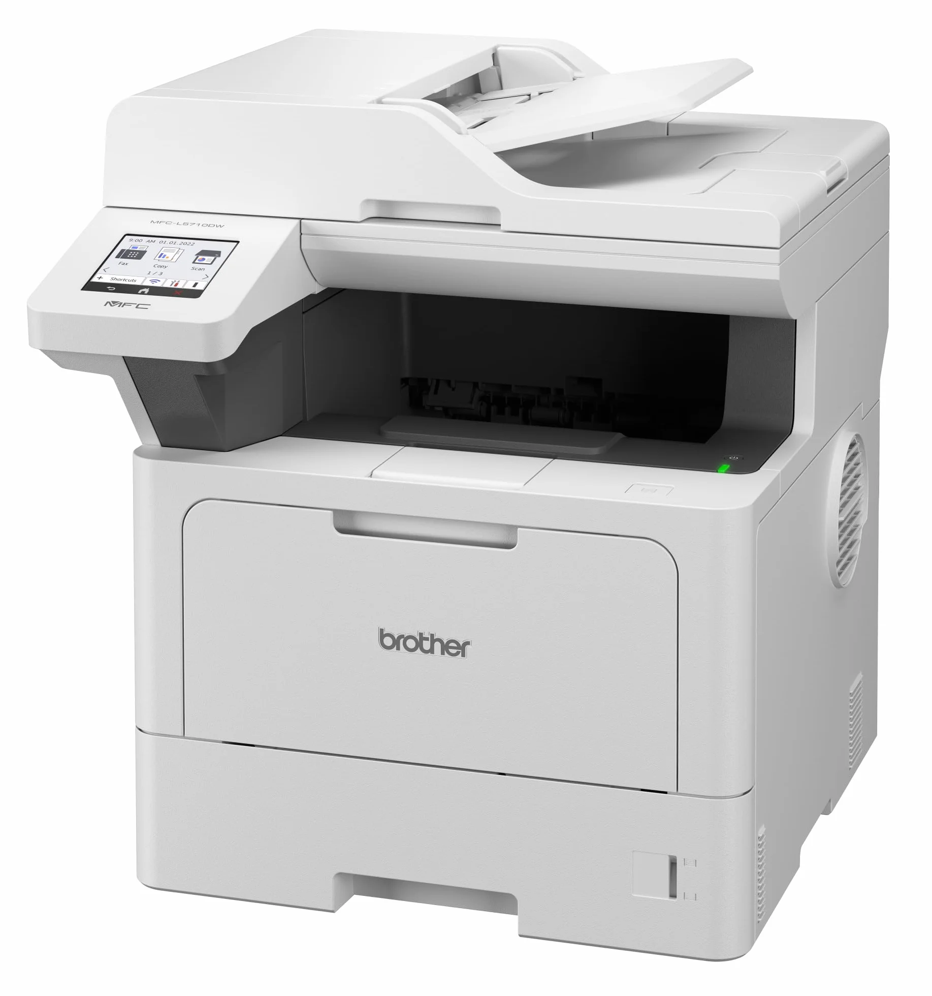 Brother MFC-L5710DW 4-in-1 Mulifunktionsdrucker schwarz weiß (A4, 48 Seiten/Min., 1.200x1.200 DPI, LAN, WLAN, Duplex-ADF, 250 Blatt Papierkassette) weiß/grau