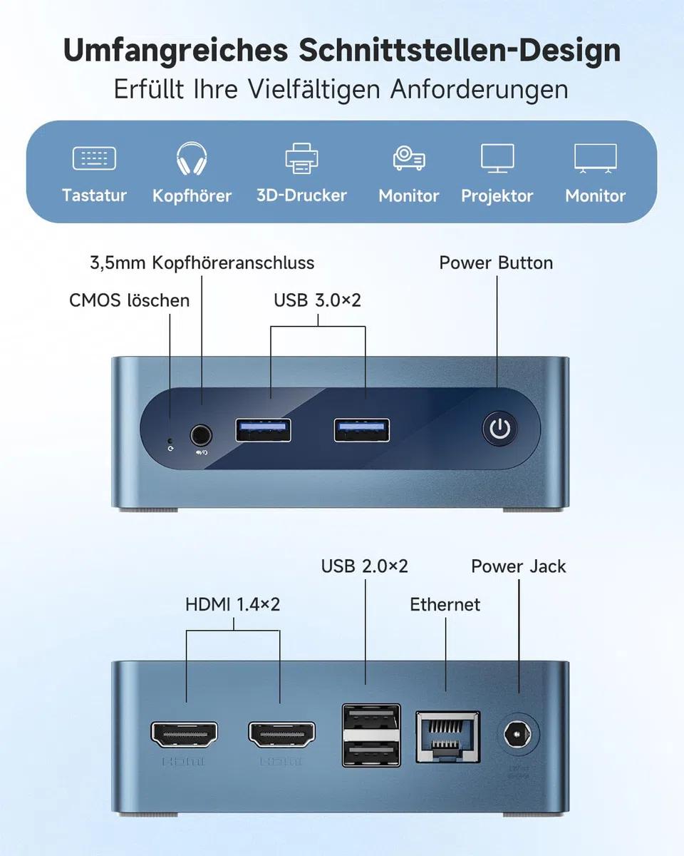 BMAX Mini PC Intel Celeron J3355 mit Win 11 Home, 6GB LPDDR3 + 128GB eMMC Mini Desktop Computer Micro PC Dual HDMI 4K@60 Hz RJ45 Gigabit Ethernet WiFi5 BT USB x4 für Business/Büro, Daily Use