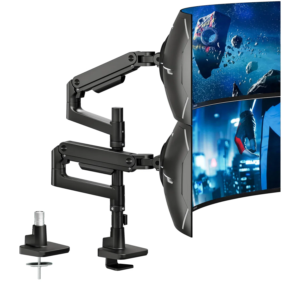 ARES WING Monitor Halterung 2 Monitore für 17-49 Zoll Bildschirme, Bildschirmhalterung Gasfeder，Monitor Arm Tragfähigkeit Max 20 kg/arm, VESA 75/100，Schwarz