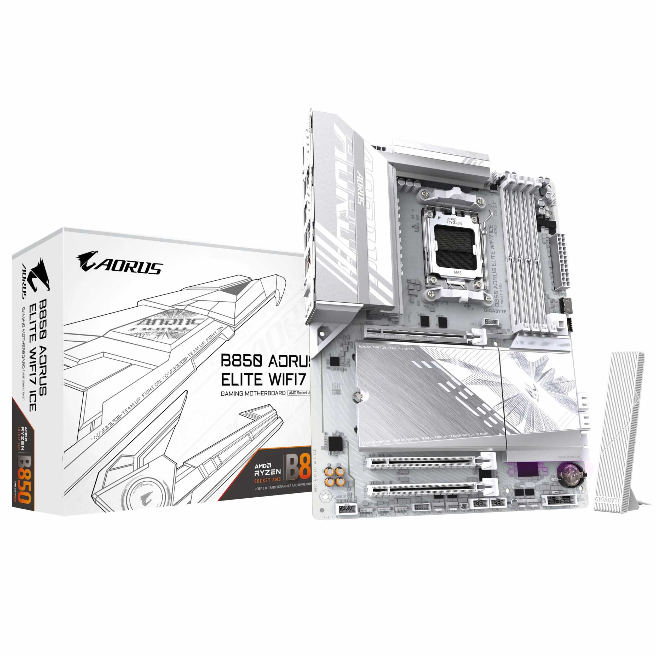 GIGABYTE B850 AORUS Elite WIFI7 Ice Motherboard - AMD Ryzen 9000 Serie CPUs, 14+2+2 Phasen digitales VRM, bis zu 8200MHz DDR5 (OC), 1xPCIe 5.0 + 2xPCIe 4.0 M.2, 2,5 LAN, WiFi 7, USB 3.2 Gen 2x2
