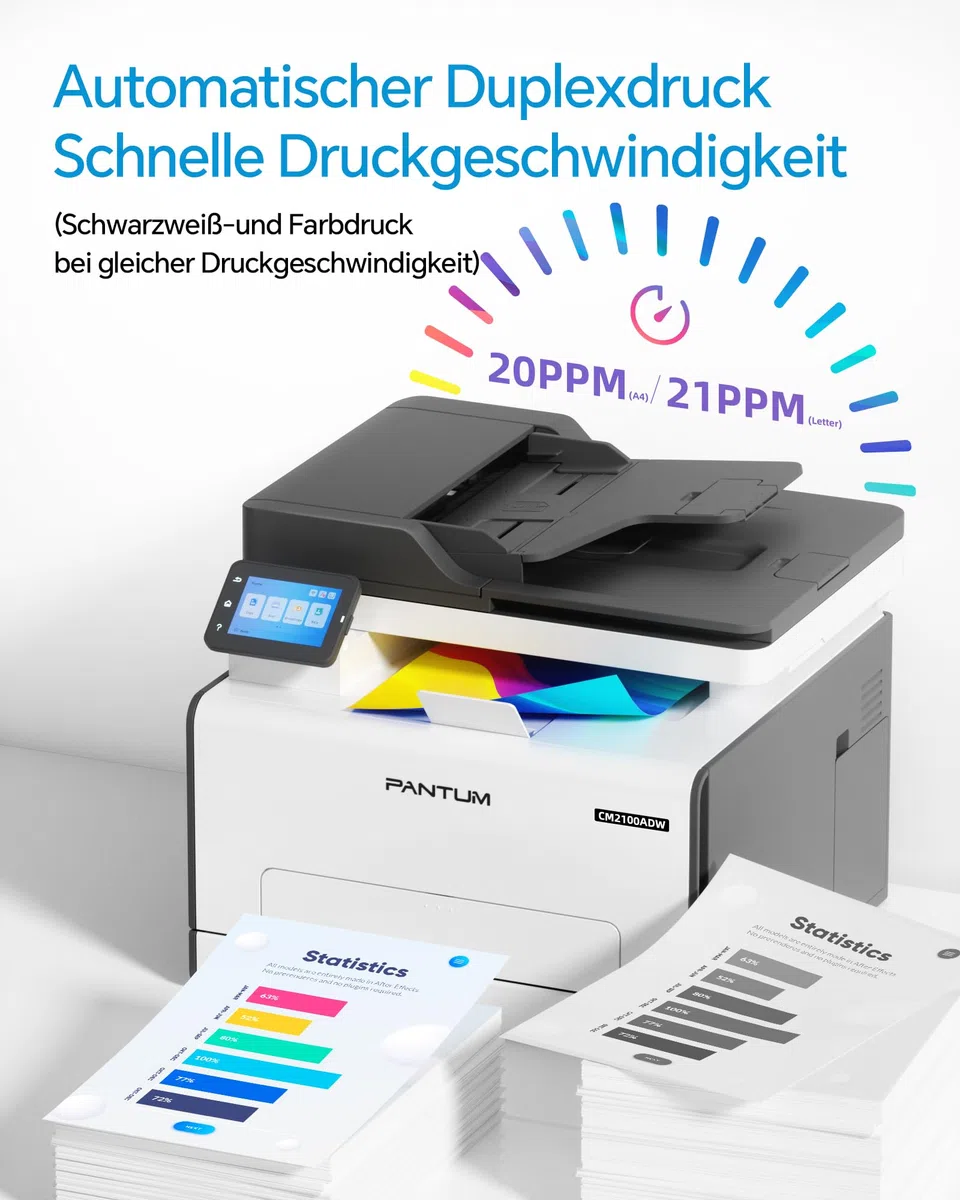 PANTUM CM2100ADW Farblaserdrucker Multifunktionsgerät, Drucker Scanner Kopierer 3in1 mit ADF, WLAN, Ethernet, USB, Automatischer Duplexdruck, 20ppm (Upgrade-Version)